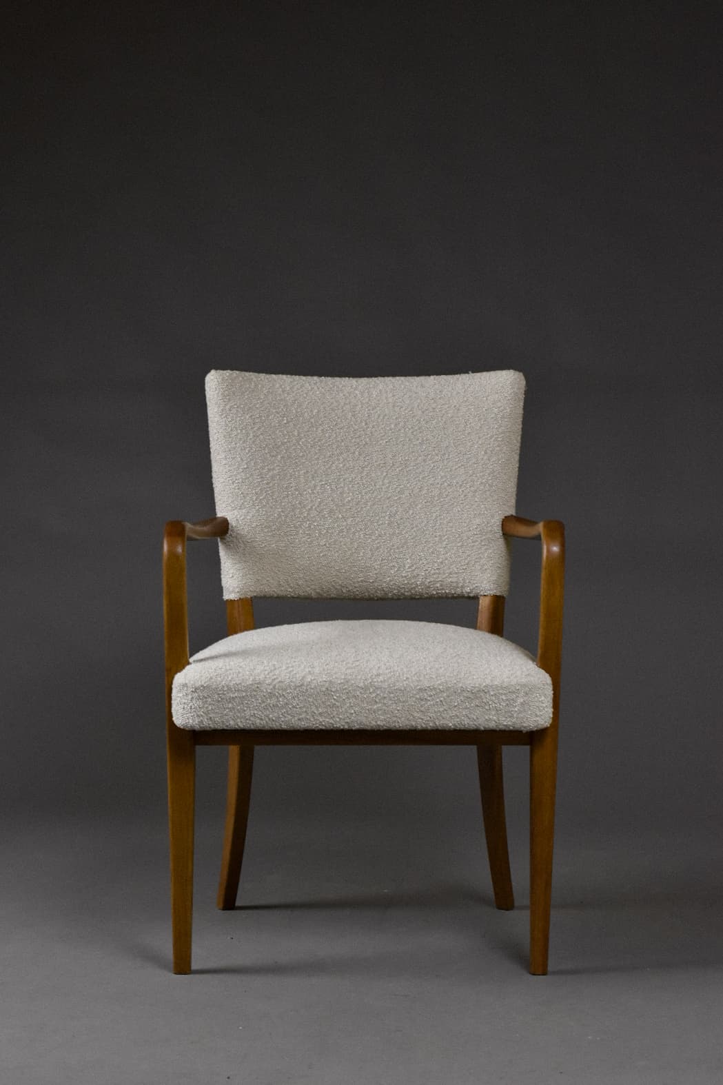 Fotel skandynawski, bouclé beżowy, dąb, lata 50. - 225165