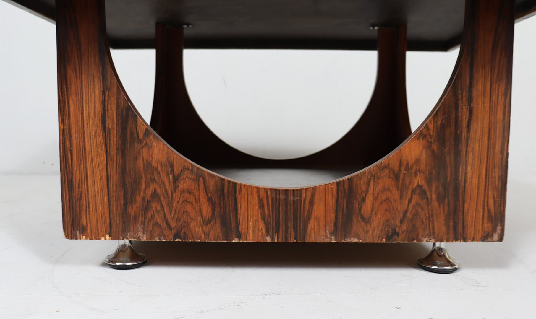 Stolik kawowy prostokątny mid-century, blat szczotkowana stal srebrna/podstawa palisander, proj. Heinz Lilienthal - 225259