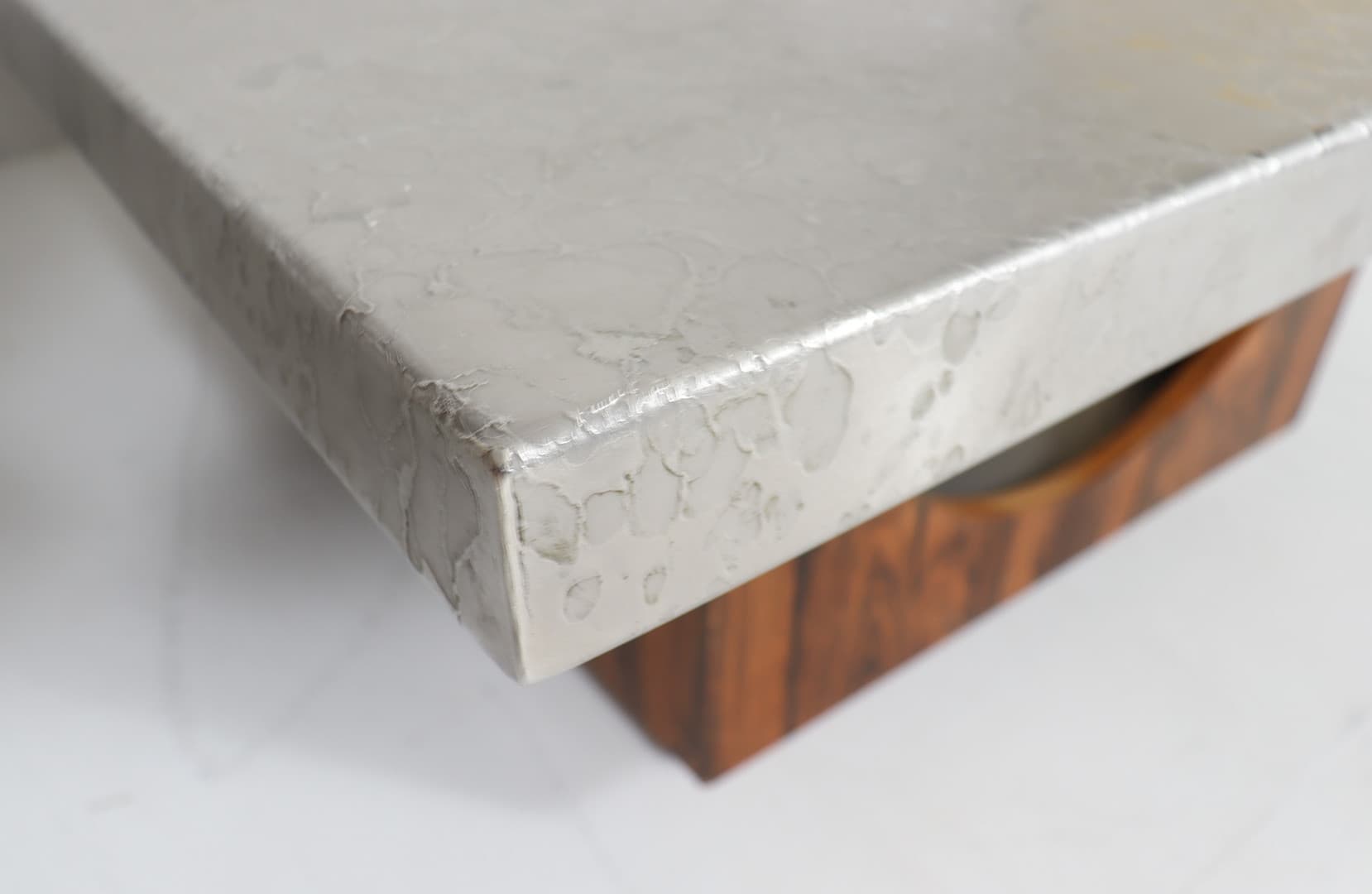 Stolik kawowy prostokątny mid-century, blat szczotkowana stal srebrna/podstawa palisander, proj. Heinz Lilienthal - 225256