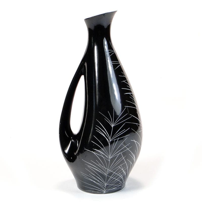 Vase, black porcelain, by L. Pokornianka, Poland, 1960s.