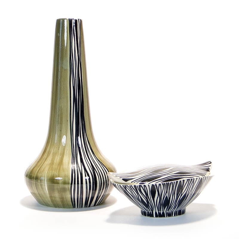 Wazon wysoki, oliwkowa zieleń, ceramika, proj. E. Piwek-Białoborska, Włocławek, Polska, lata 50. - 225655