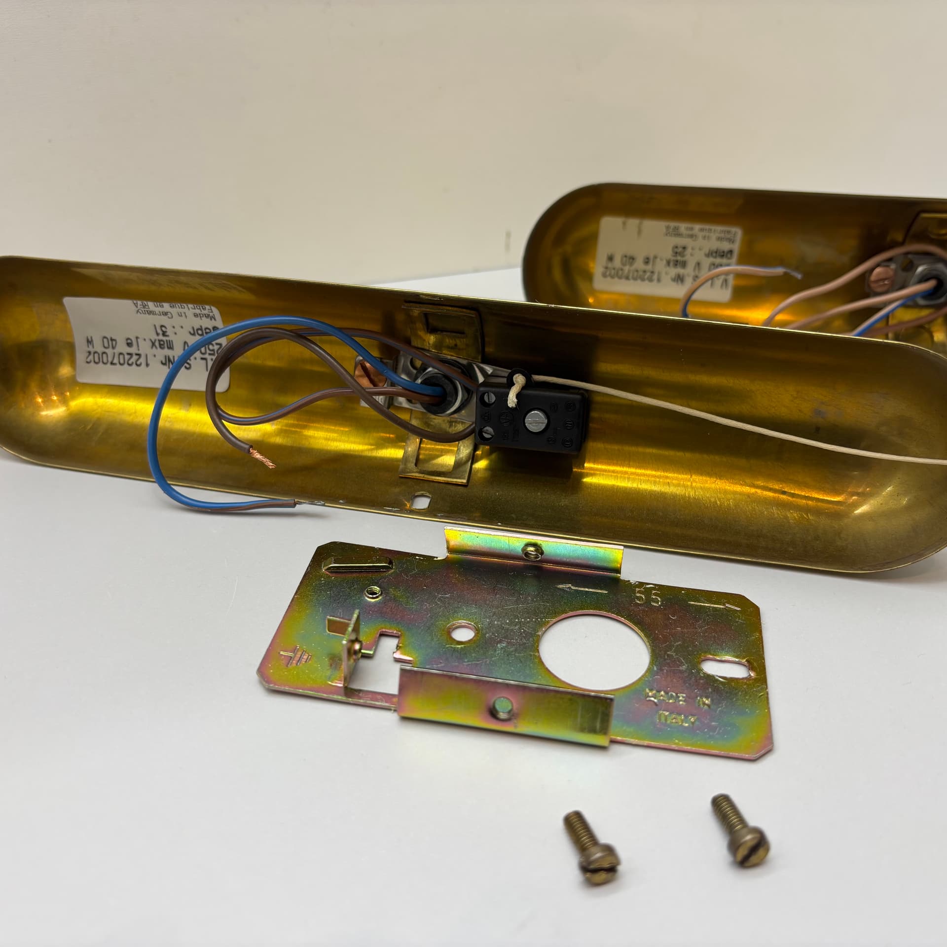 Para kinkietów, złoty, mosiądz złocony, szkło, Niemcy, lata 80. - 225713