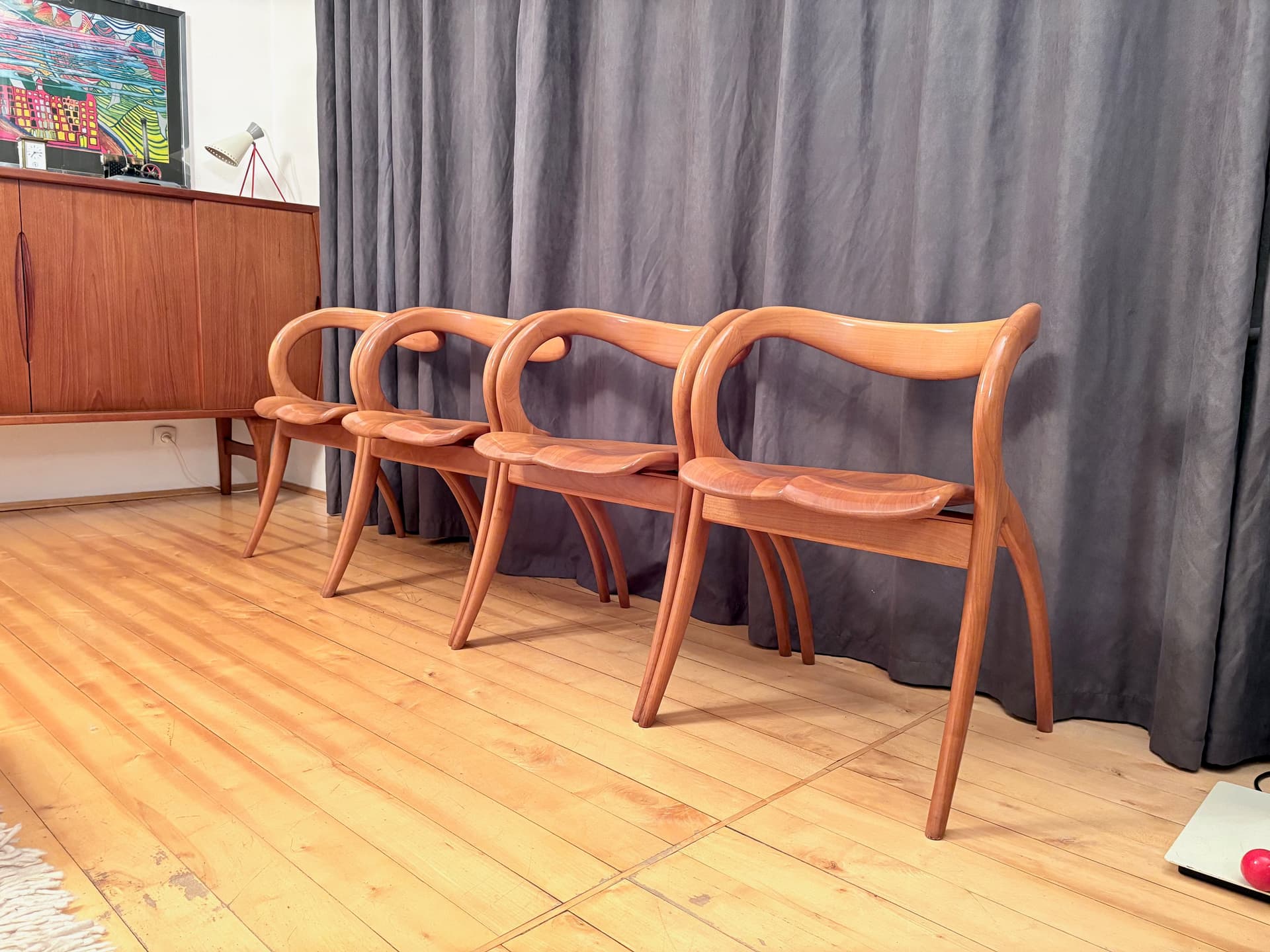 Komplet czterech krzeseł, brązowy, proj. A. Sibau, Włochy, lata 80. - 225716