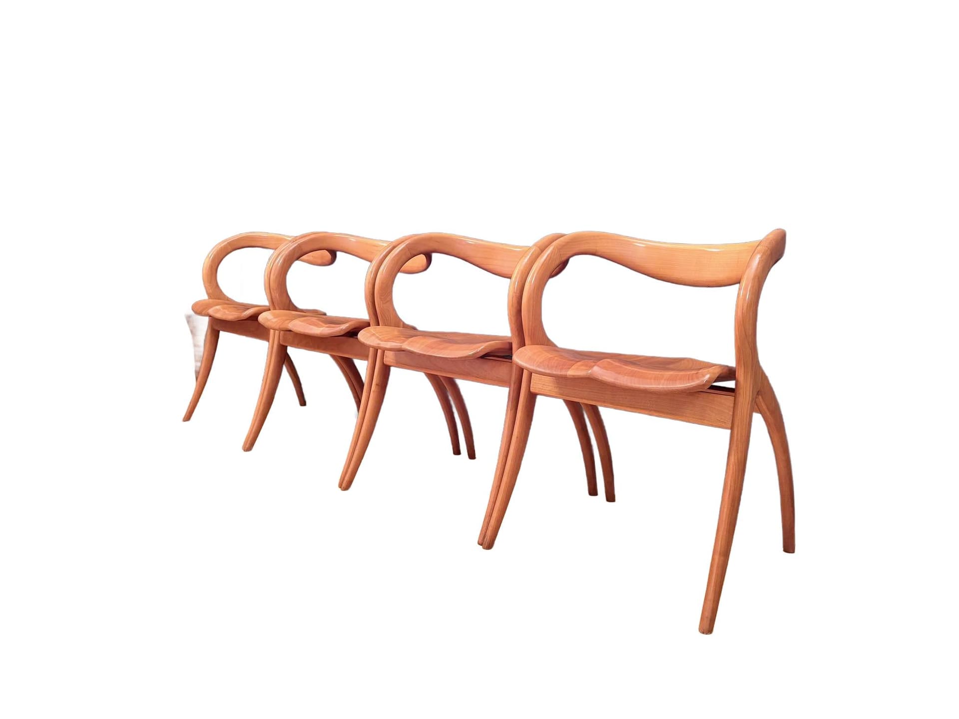 Komplet czterech krzeseł, brązowy, proj. A. Sibau, Włochy, lata 80.