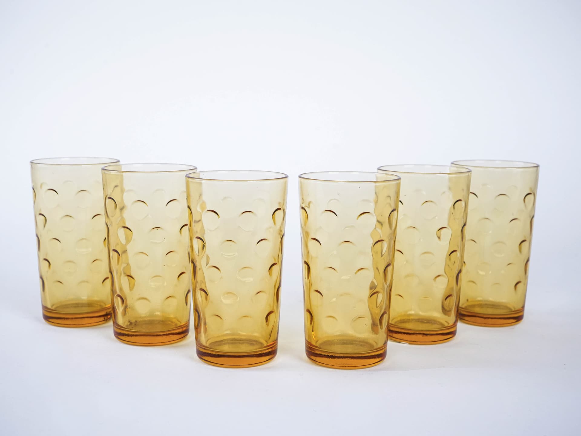 Komplet szklanek, bursztynowy, szkło, Włochy, lata 70. - 225763