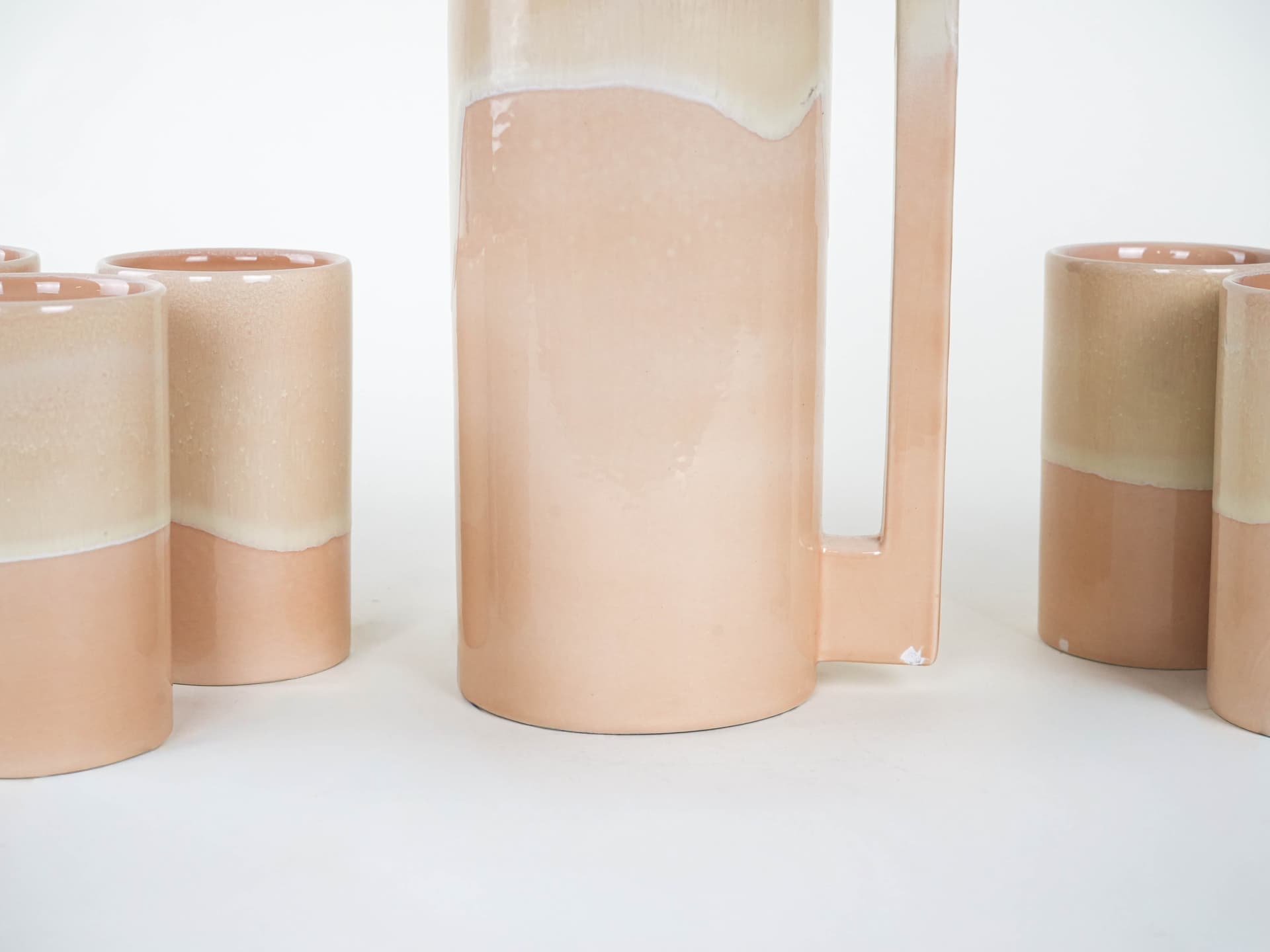 Zestaw dzbanek i kubki, beżowy, ceramika, Ceramiche SIC, Włochy, lata 60. - 225843