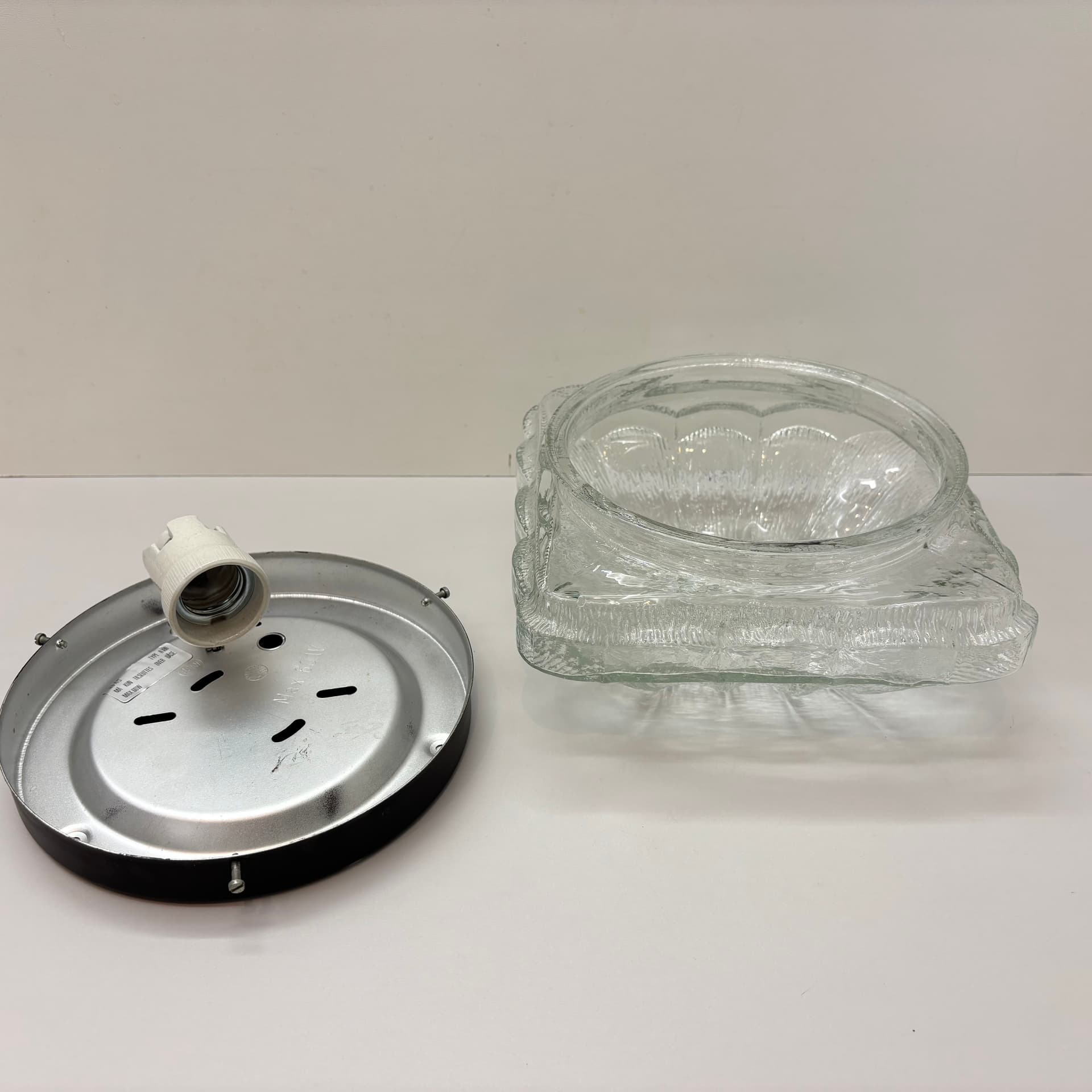 Plafon, transparentne szkło, metal czarny, Dania, lata 70. - 226213