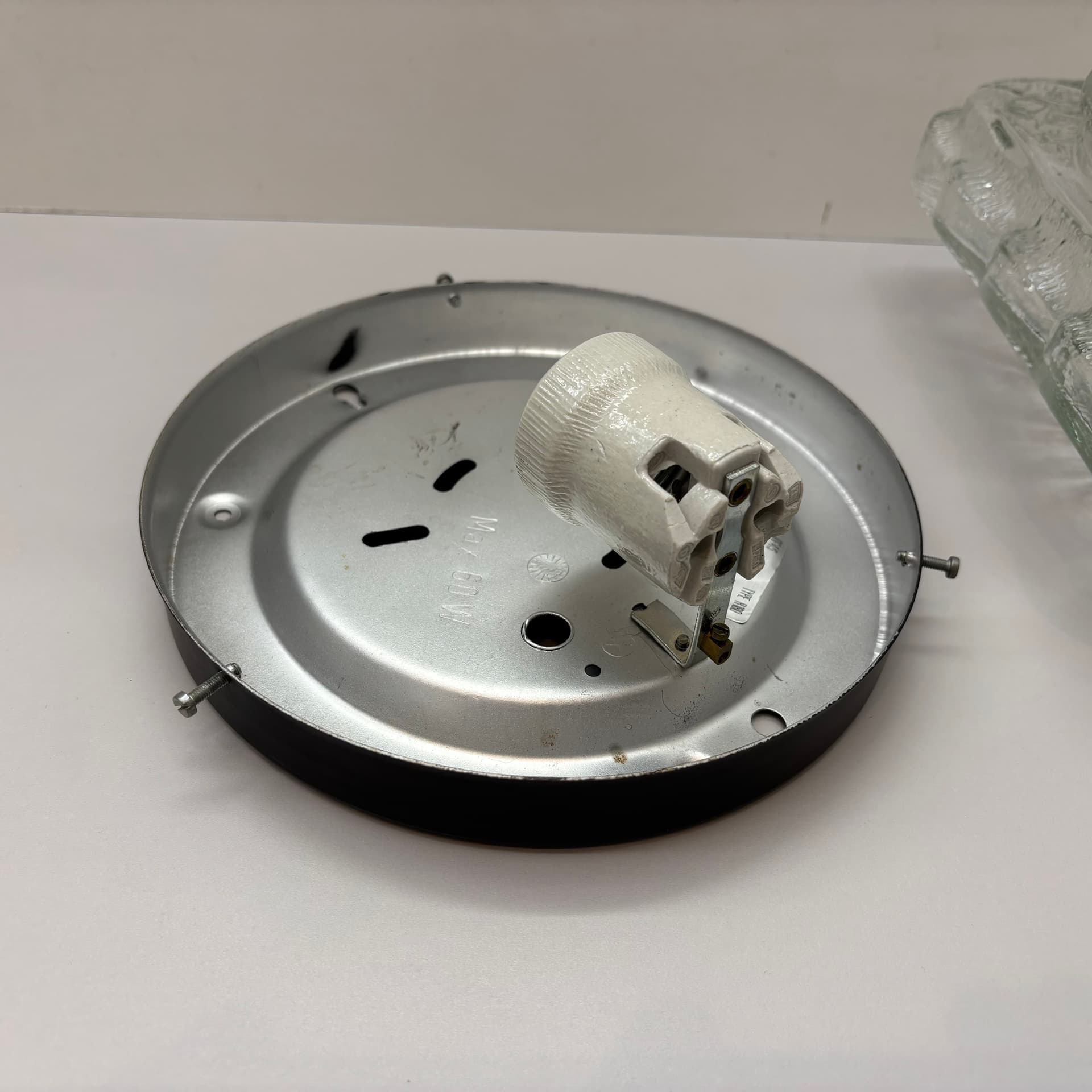 Plafon, transparentne szkło, metal czarny, Dania, lata 70. - 226211