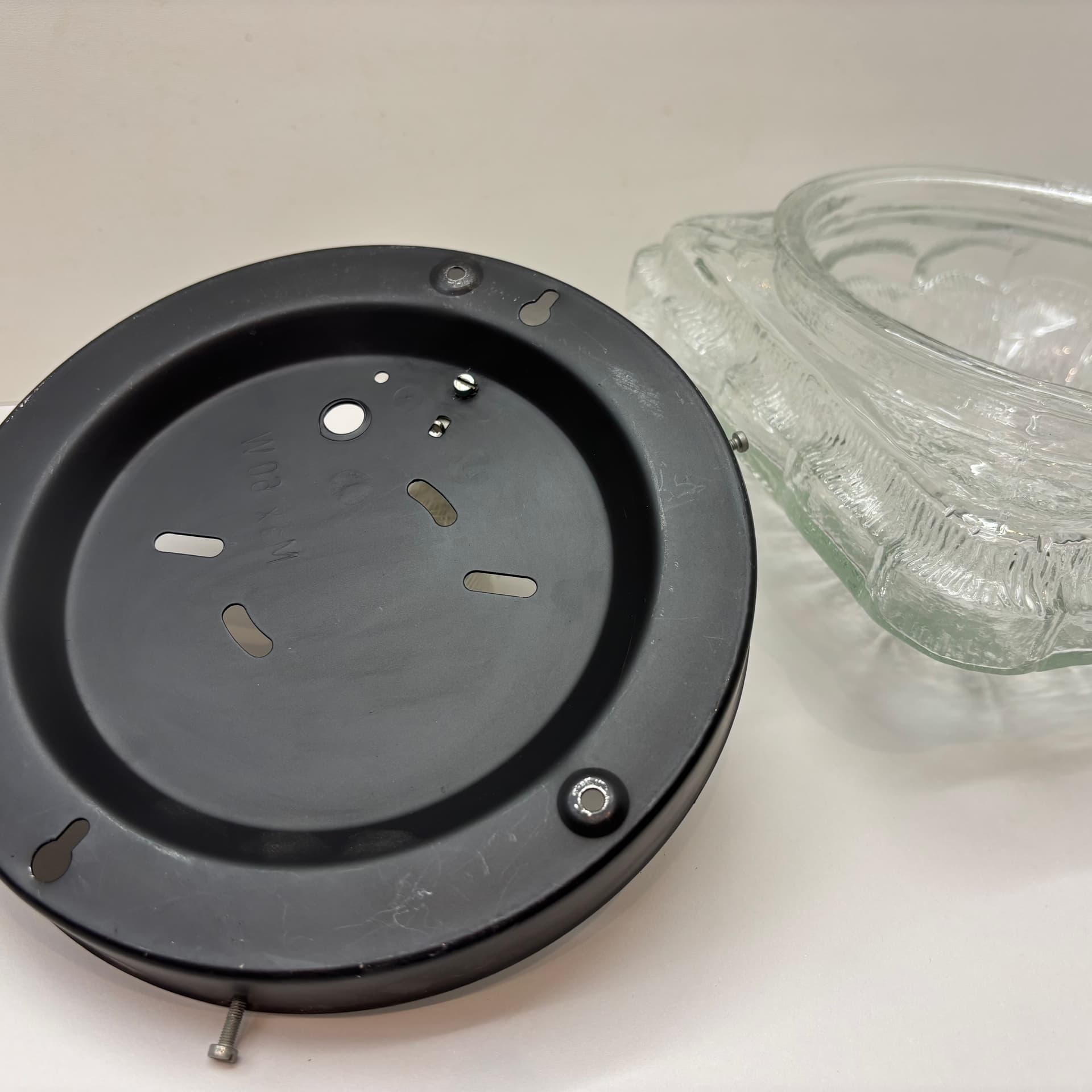 Plafon, transparentne szkło, metal czarny, Dania, lata 70. - 226210