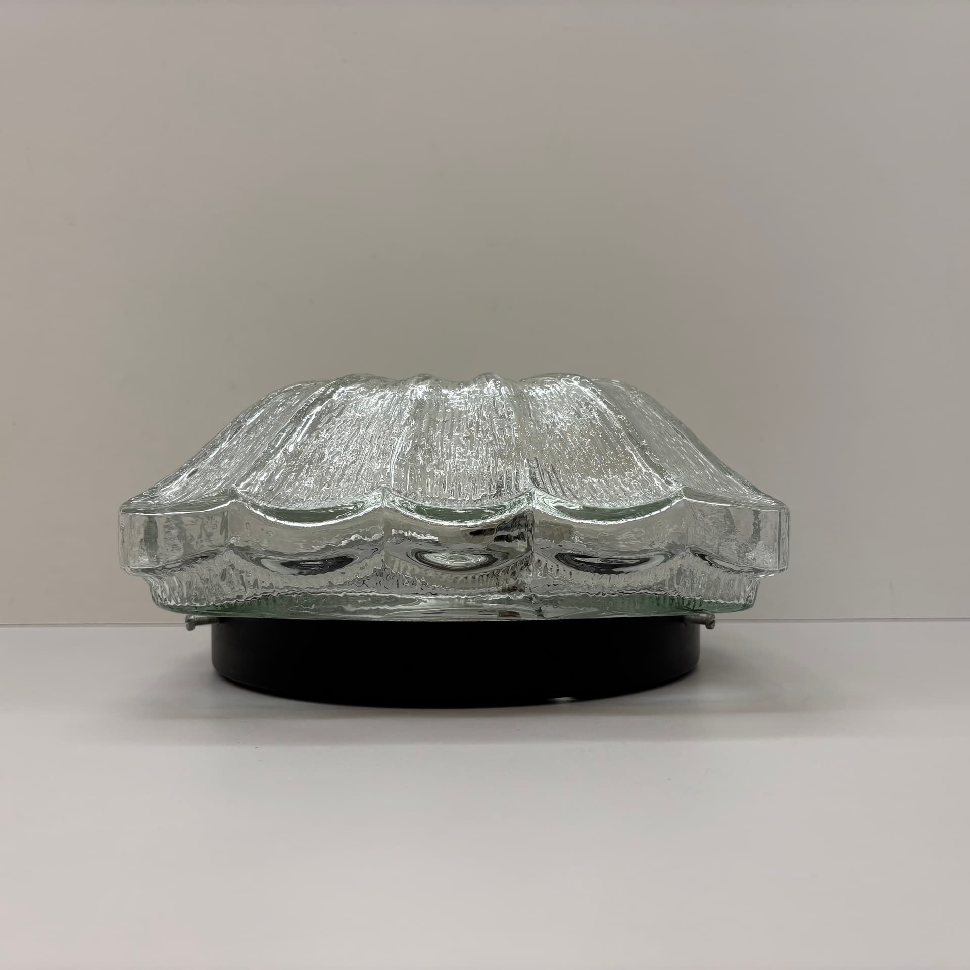 Plafon, transparentne szkło, metal czarny, Dania, lata 70. - 226206