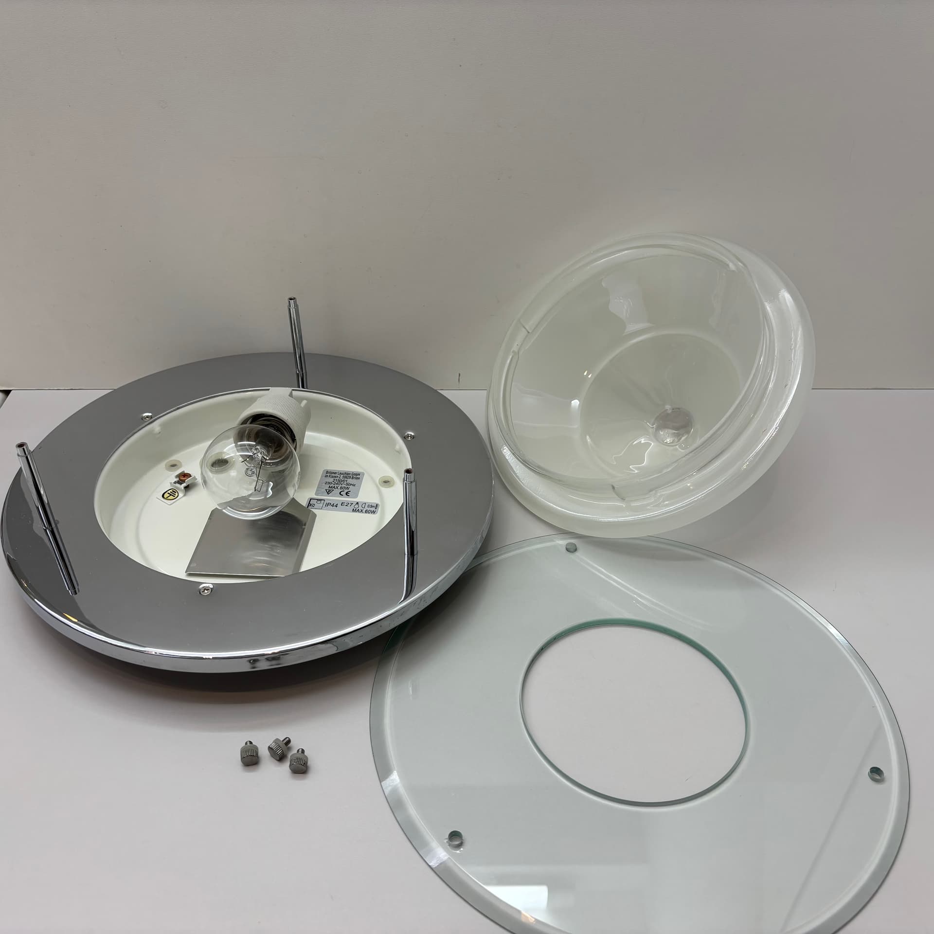 Kinkiet, Plafon, srebrny, szkło chrom stal, Briloner Leuchten, Niemcy, lata 90. - 226347