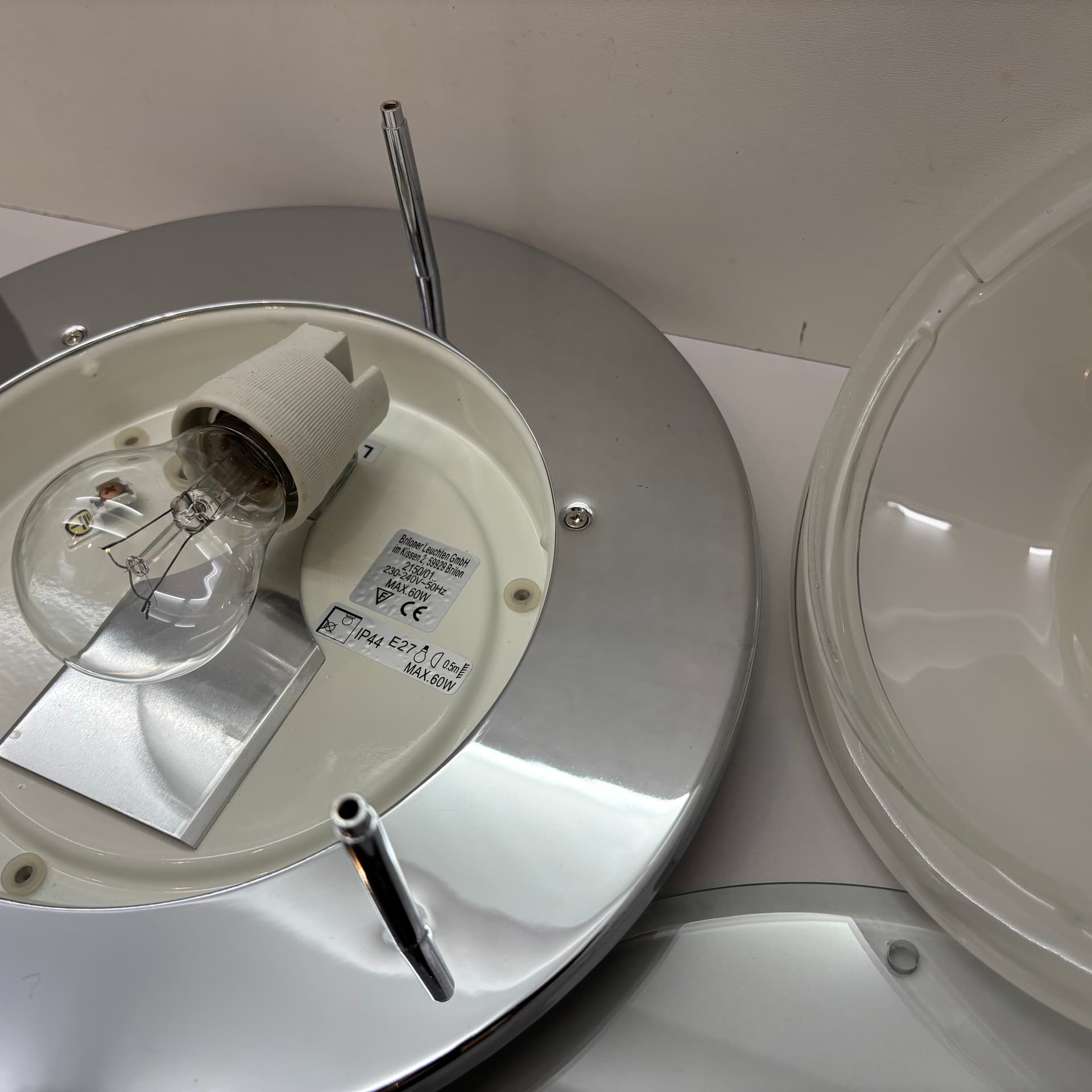 Kinkiet, Plafon, srebrny, szkło chrom stal, Briloner Leuchten, Niemcy, lata 90. - 226346