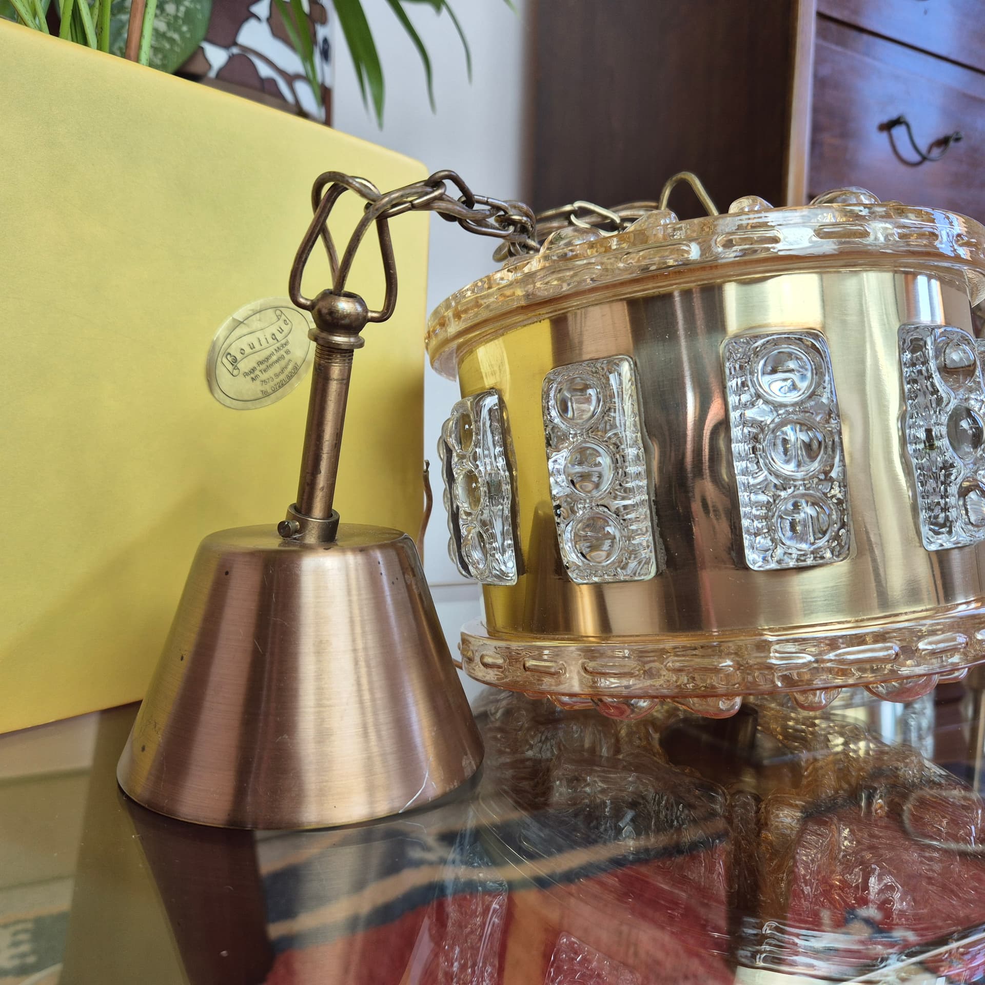 Lampa wisząca, kryształowa, mosiądz złoty, proj. C. Fagerlund, Szwecja, lata 60. - 226395