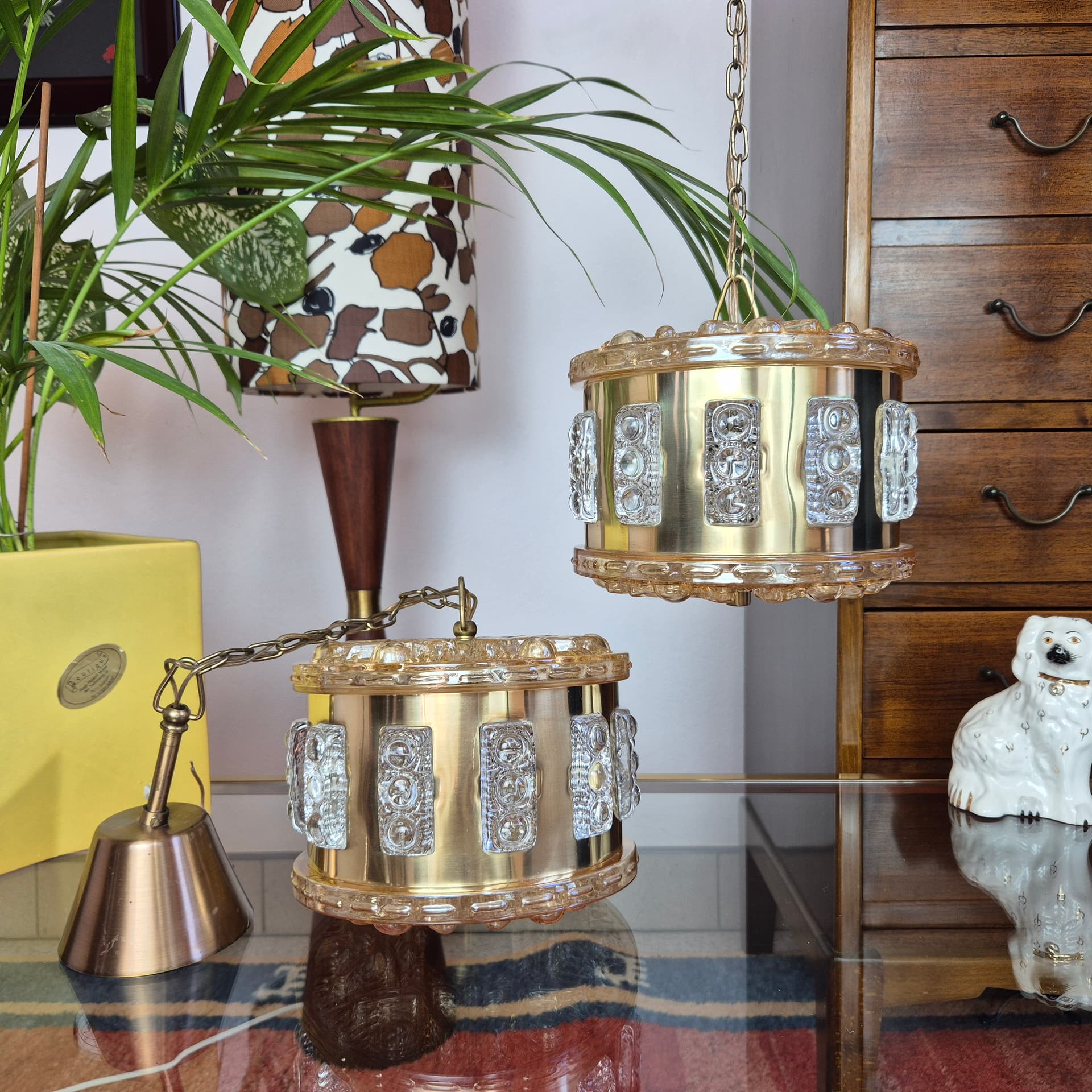 Lampa wisząca, kryształowa, mosiądz złoty, proj. C. Fagerlund, Szwecja, lata 60. - 226399