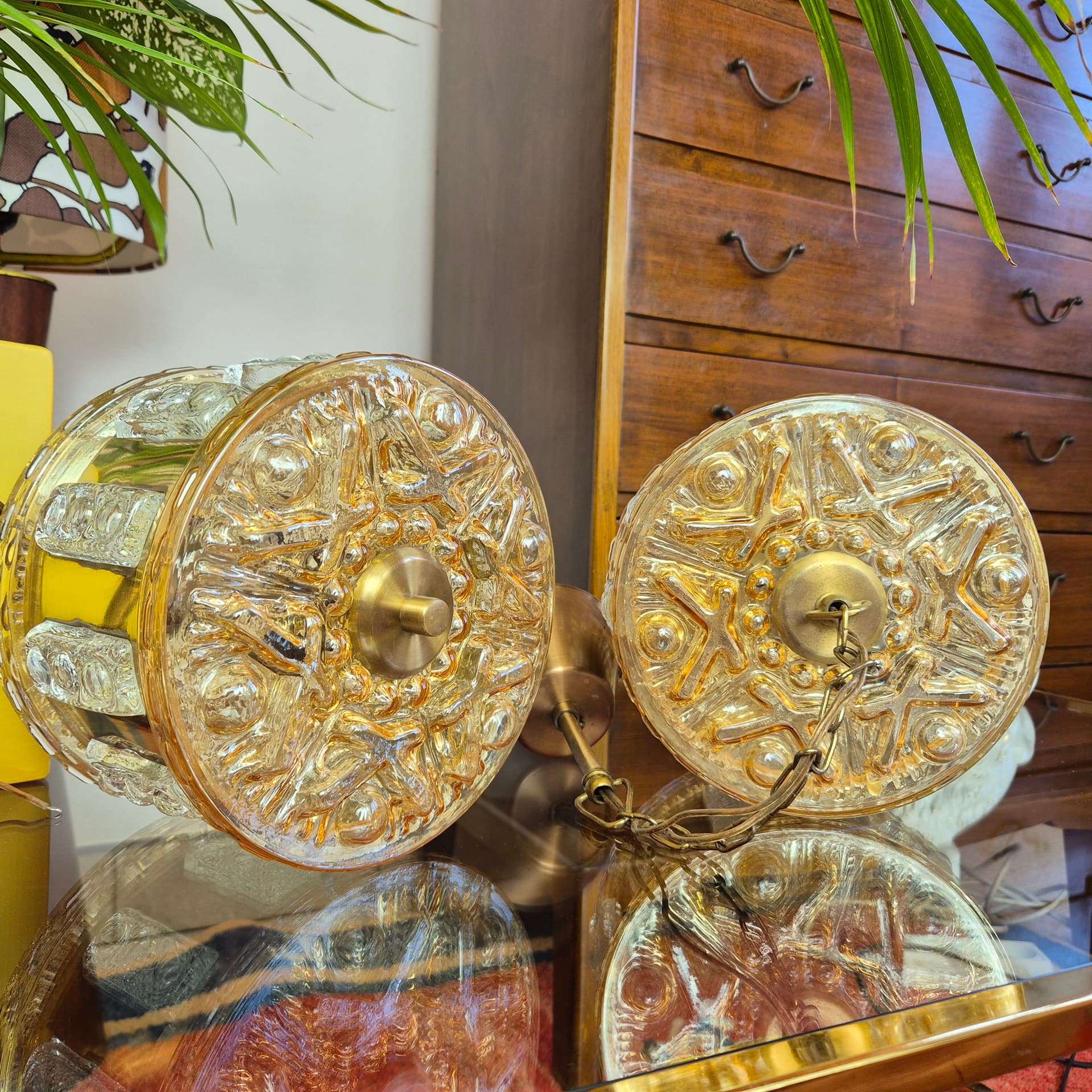 Lampa wisząca, kryształowa, mosiądz złoty, proj. C. Fagerlund, Szwecja, lata 60. - 226397