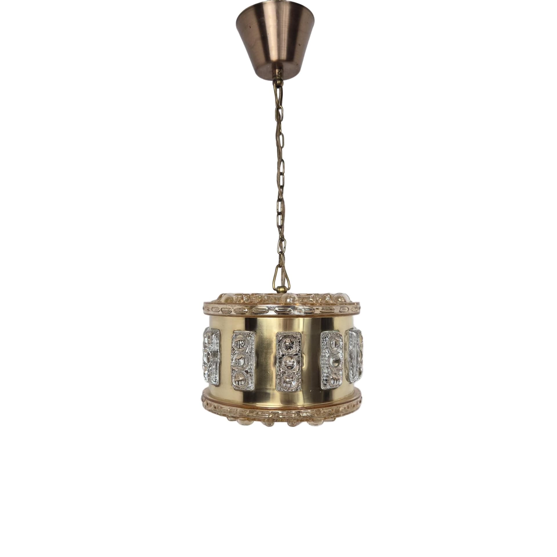 Lampa wisząca, kryształowa, mosiądz złoty, proj. C. Fagerlund, Szwecja, lata 60.