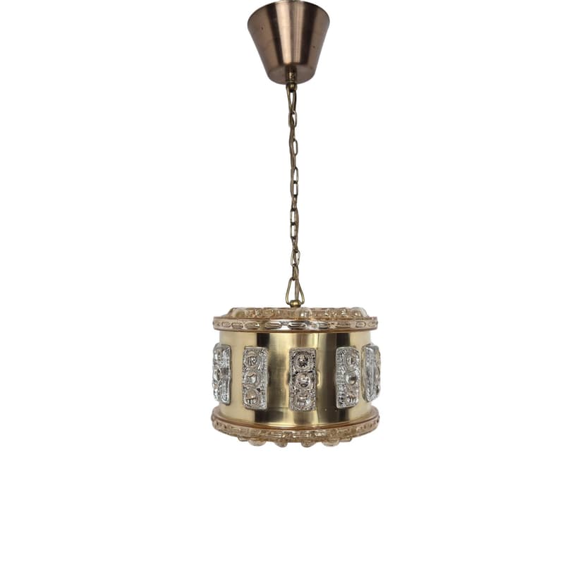 Lampa wisząca, kryształowa, mosiądz złoty, proj. C. Fagerlund, Szwecja, lata 60.