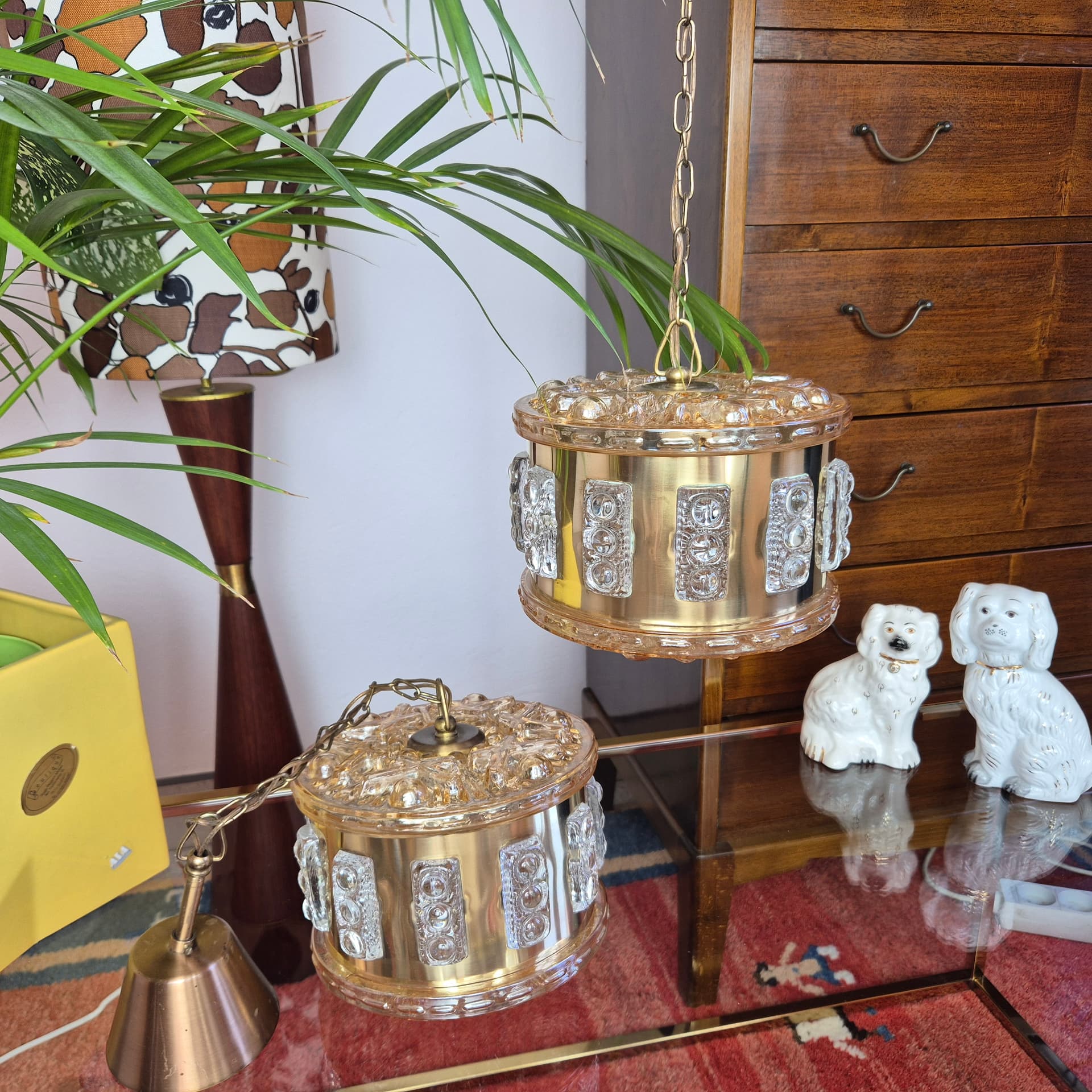 Lampa wisząca, kryształowa, mosiądz złoty, proj. C. Fagerlund, Szwecja, lata 60. - 226401