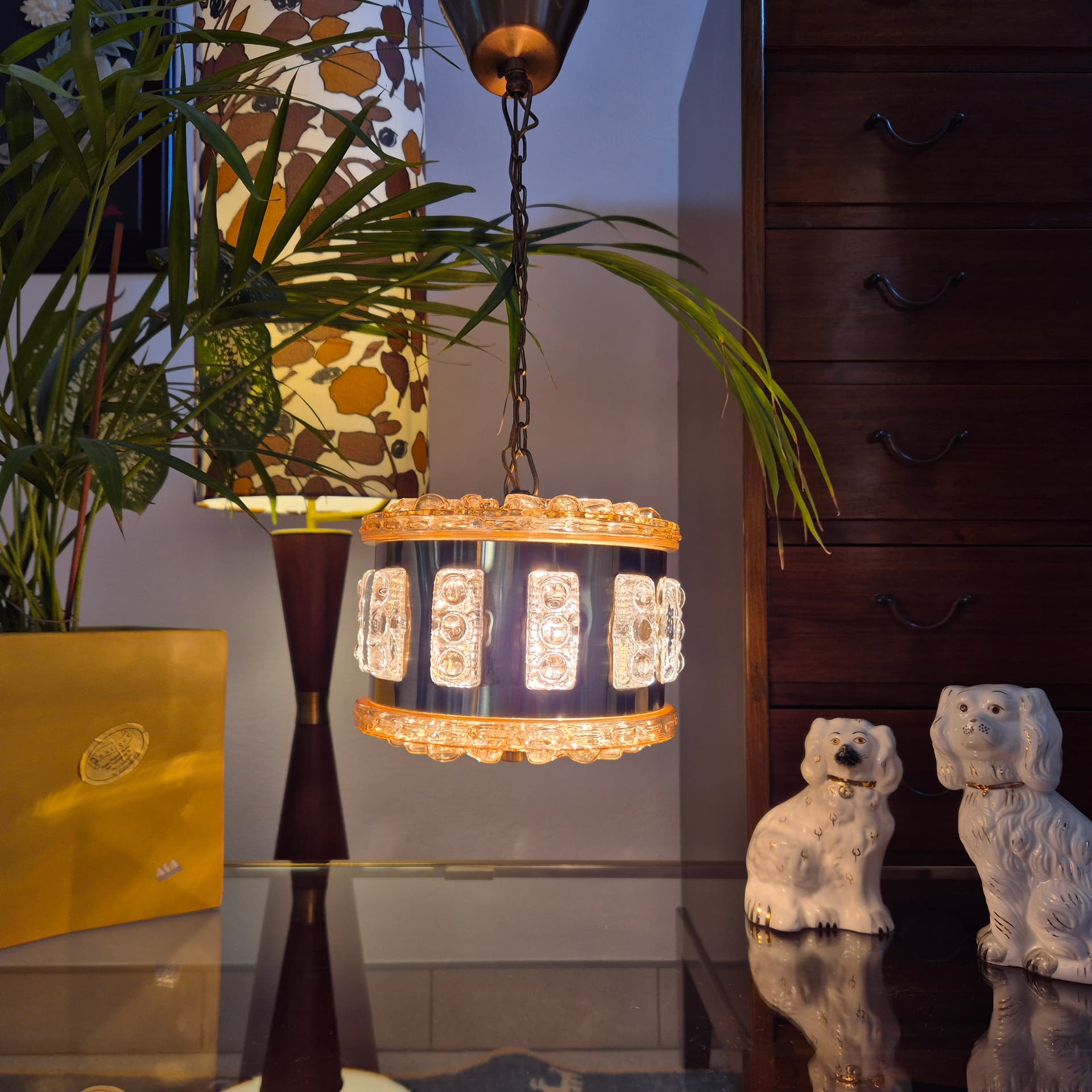 Lampa wisząca, kryształowa, mosiądz złoty, proj. C. Fagerlund, Szwecja, lata 60. - 226400