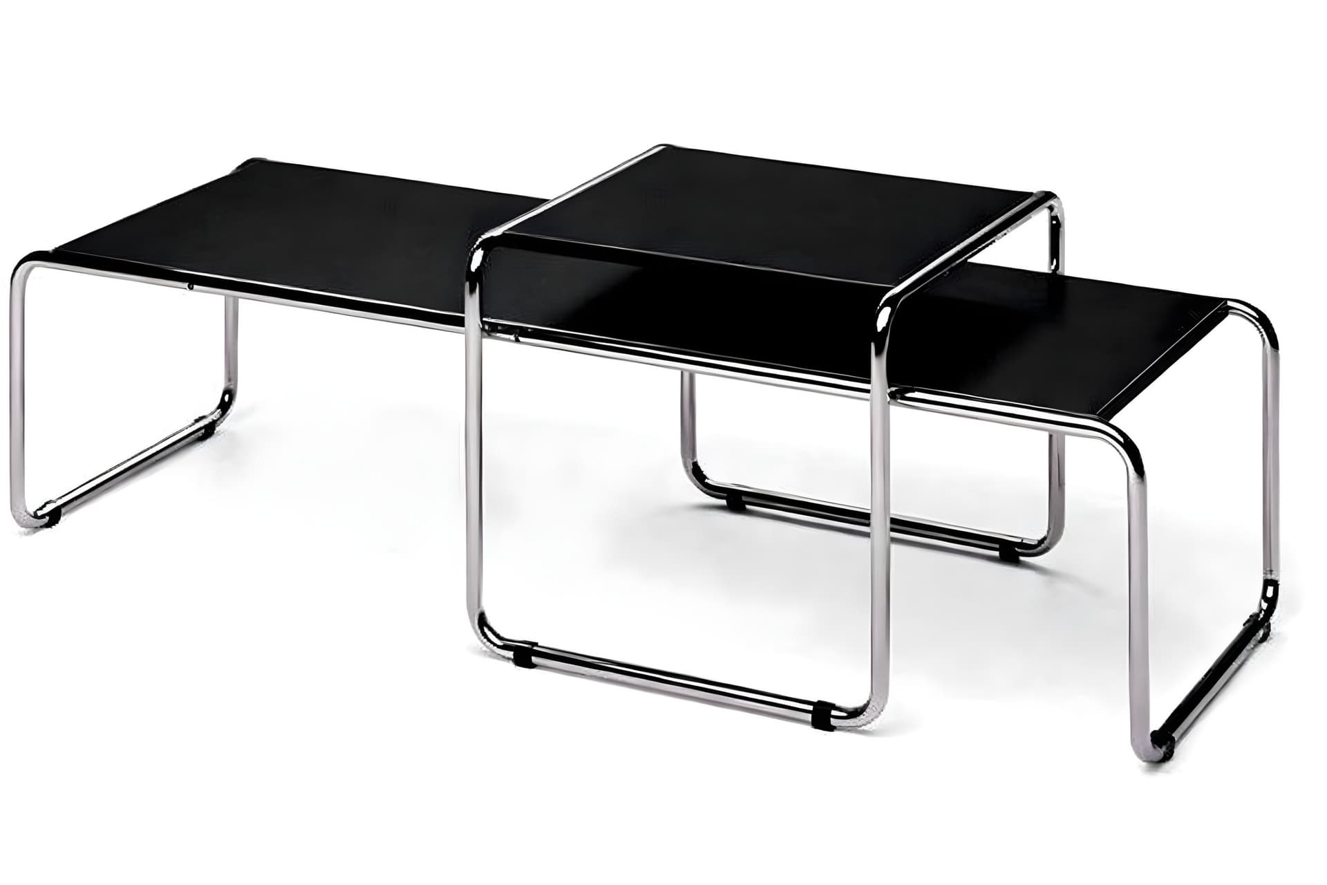 Podwójny stolik z giętej stali wg proj. M. Breuer, Bauhaus, czarny, drewno