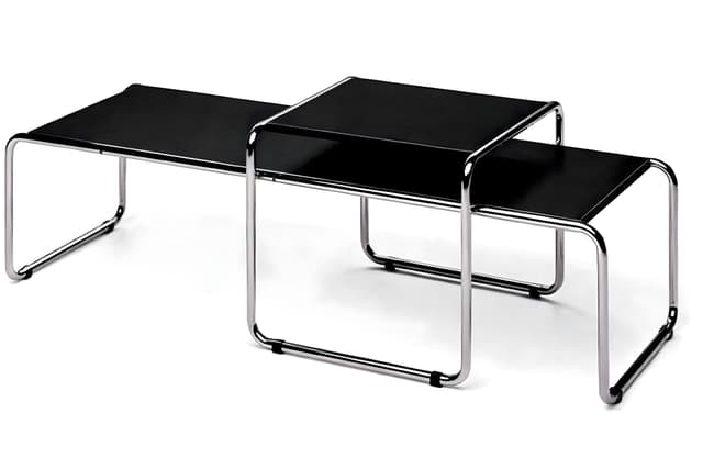 Podwójny stolik z giętej stali wg proj. M. Breuer, Bauhaus, czarny, drewno - WYMIARY