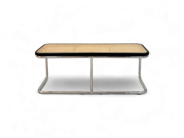 Ławka z giętej stali i plecionki wiedeńskiej wg proj. M. Breuer, Bauhaus, czarna, plecionka, stal - WYMIARY