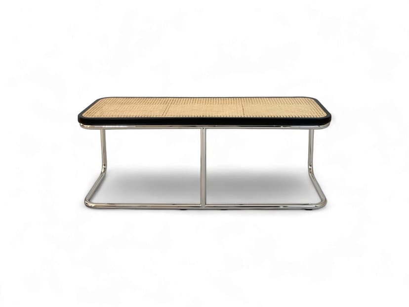 Ławka z giętej stali i plecionki wiedeńskiej wg proj. M. Breuer, Bauhaus, czarna, plecionka, stal