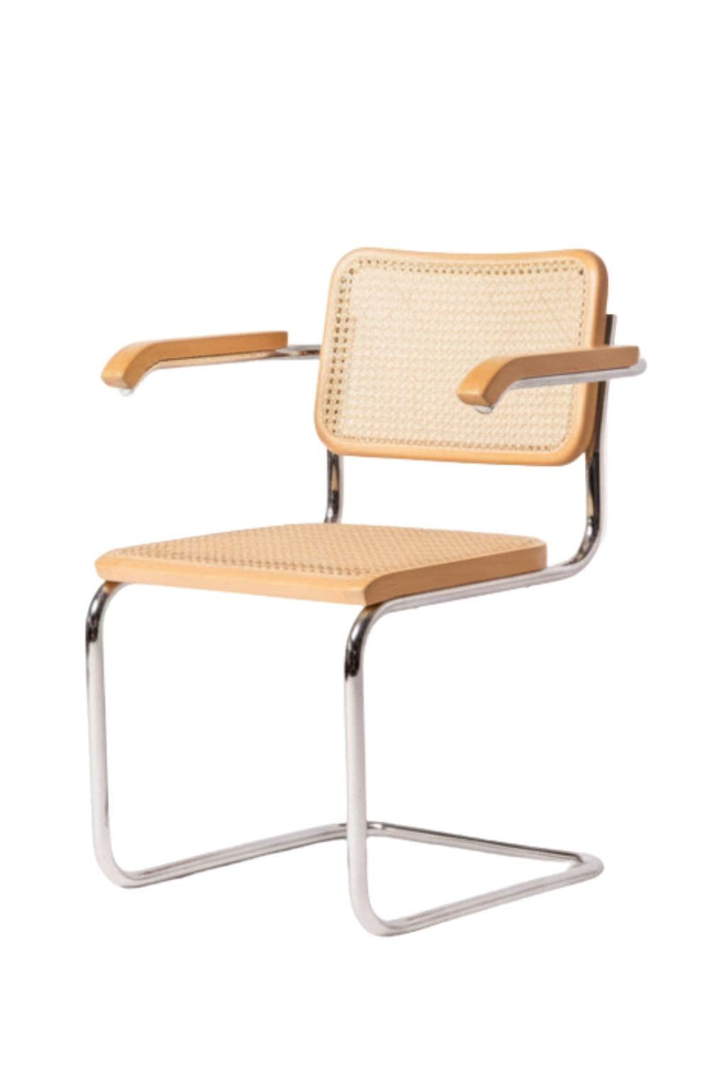 Krzesło z giętej stali z podłokietnikami wg proj. M.Breuer, Bauhaus, naturalny buk