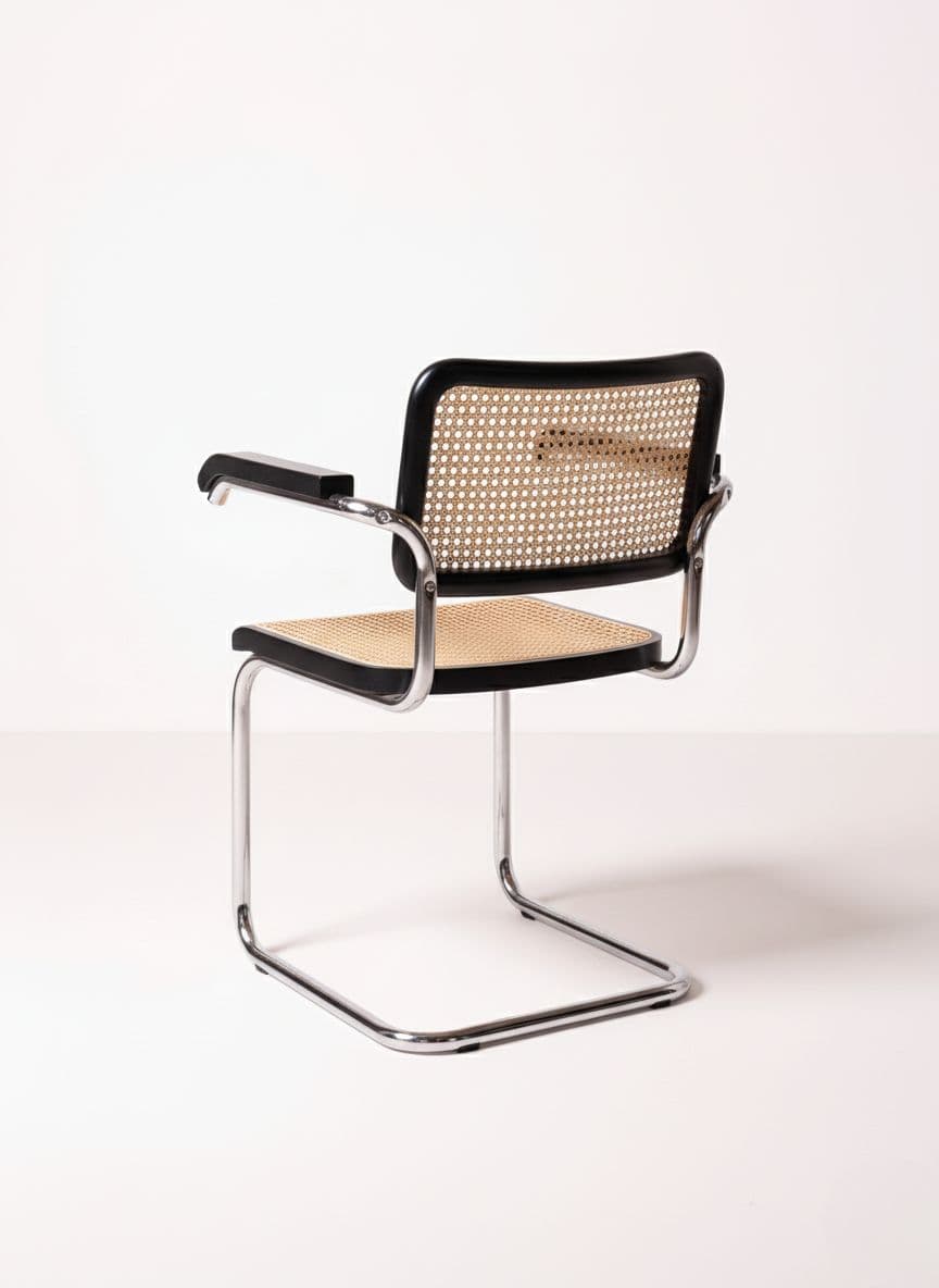 Krzesło z giętej stali z podłokietnikami wg proj. M.Breuer, Bauhaus, czarne - 226759