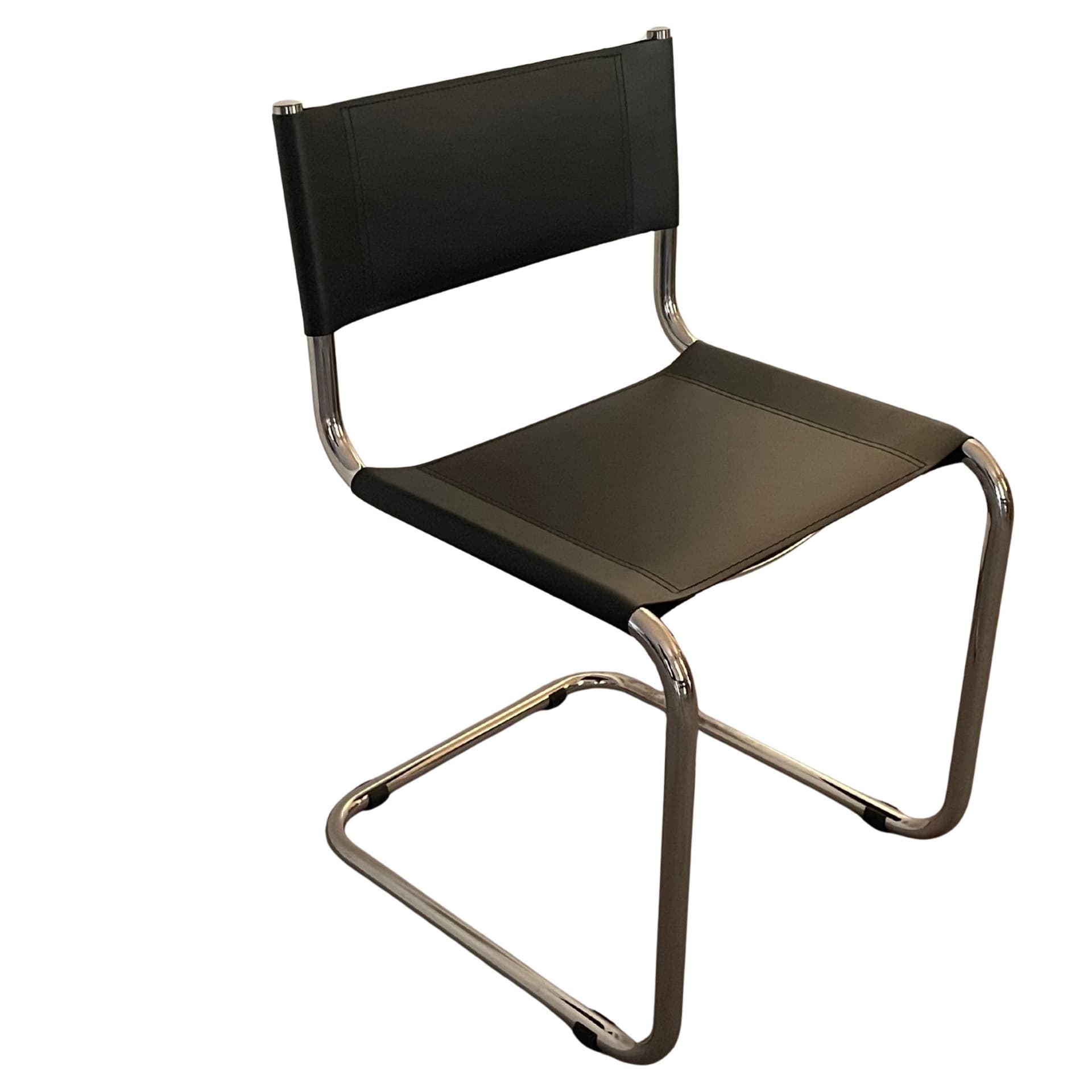 Krzesło z giętej stali, czarne, skóra regenerowana