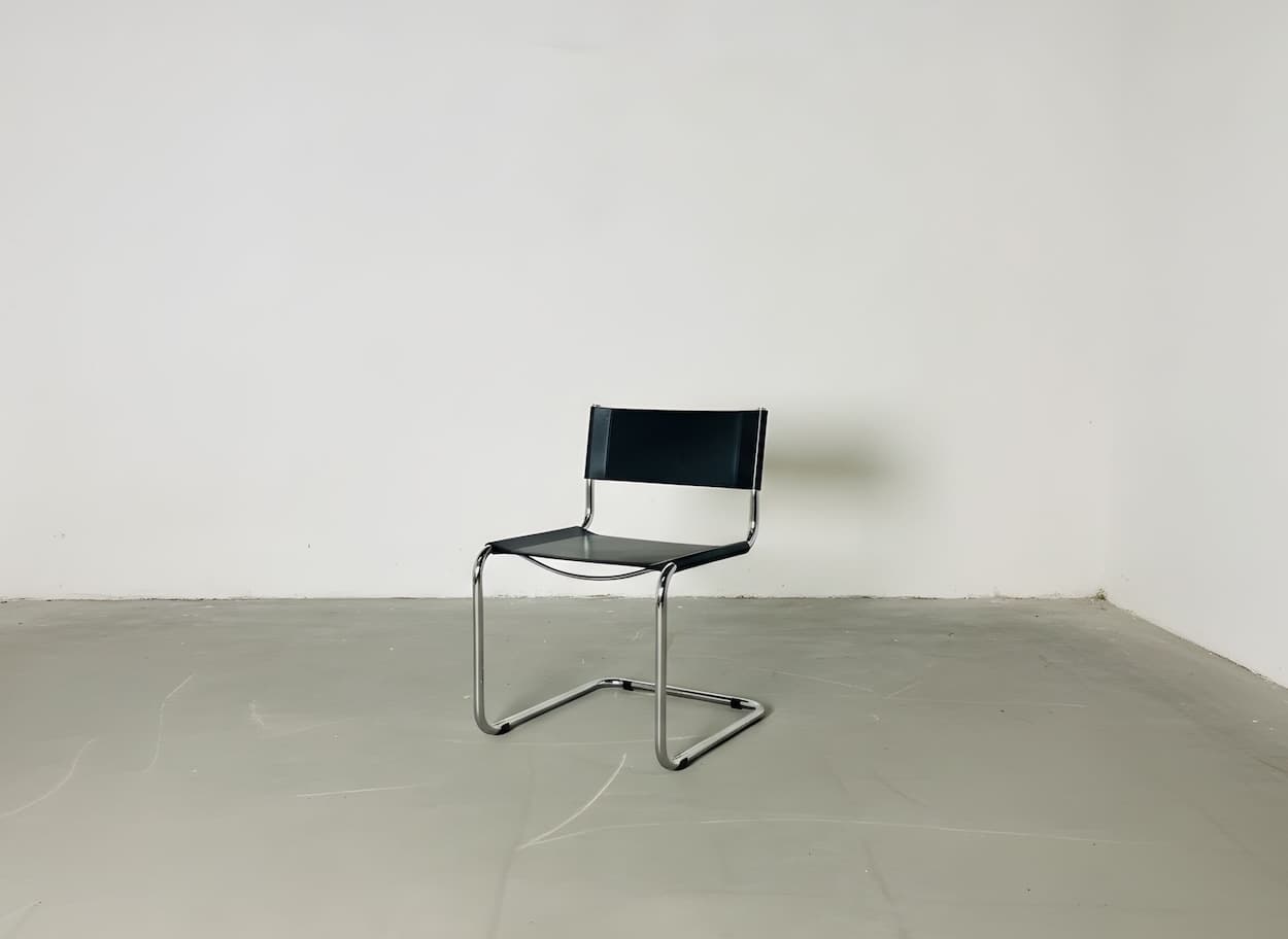 Krzesło z giętej stali, czarne, skóra naturalna - 250329