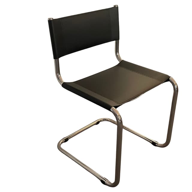 Krzesło z giętej stali, czarne, skóra naturalna - WYMIARY