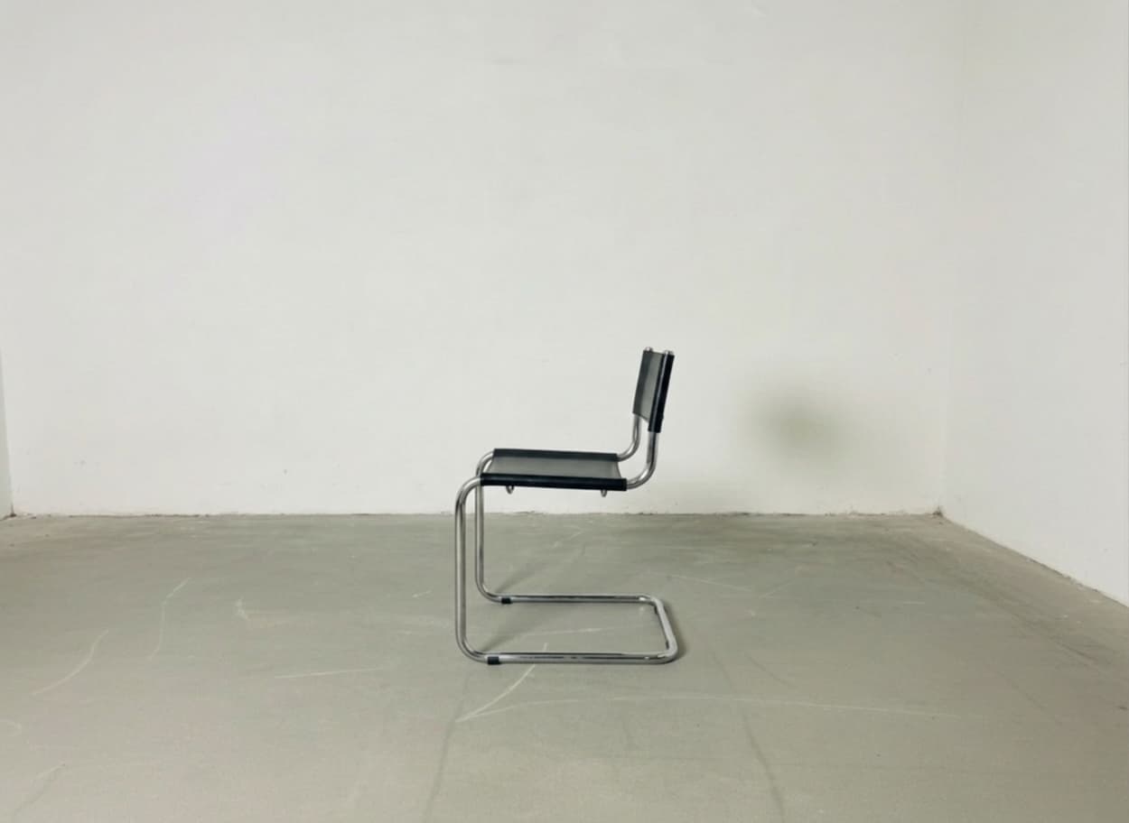 Krzesło z giętej stali, czarne, skóra naturalna - 261499