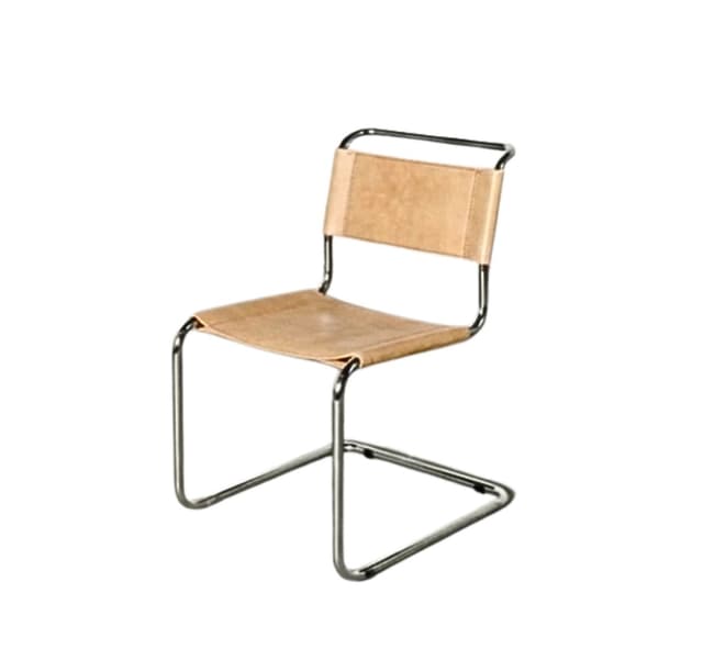 Krzesło z giętej stali wg proj. S33, M. Stam, miodowe, skóra naturalna - WYMIARY