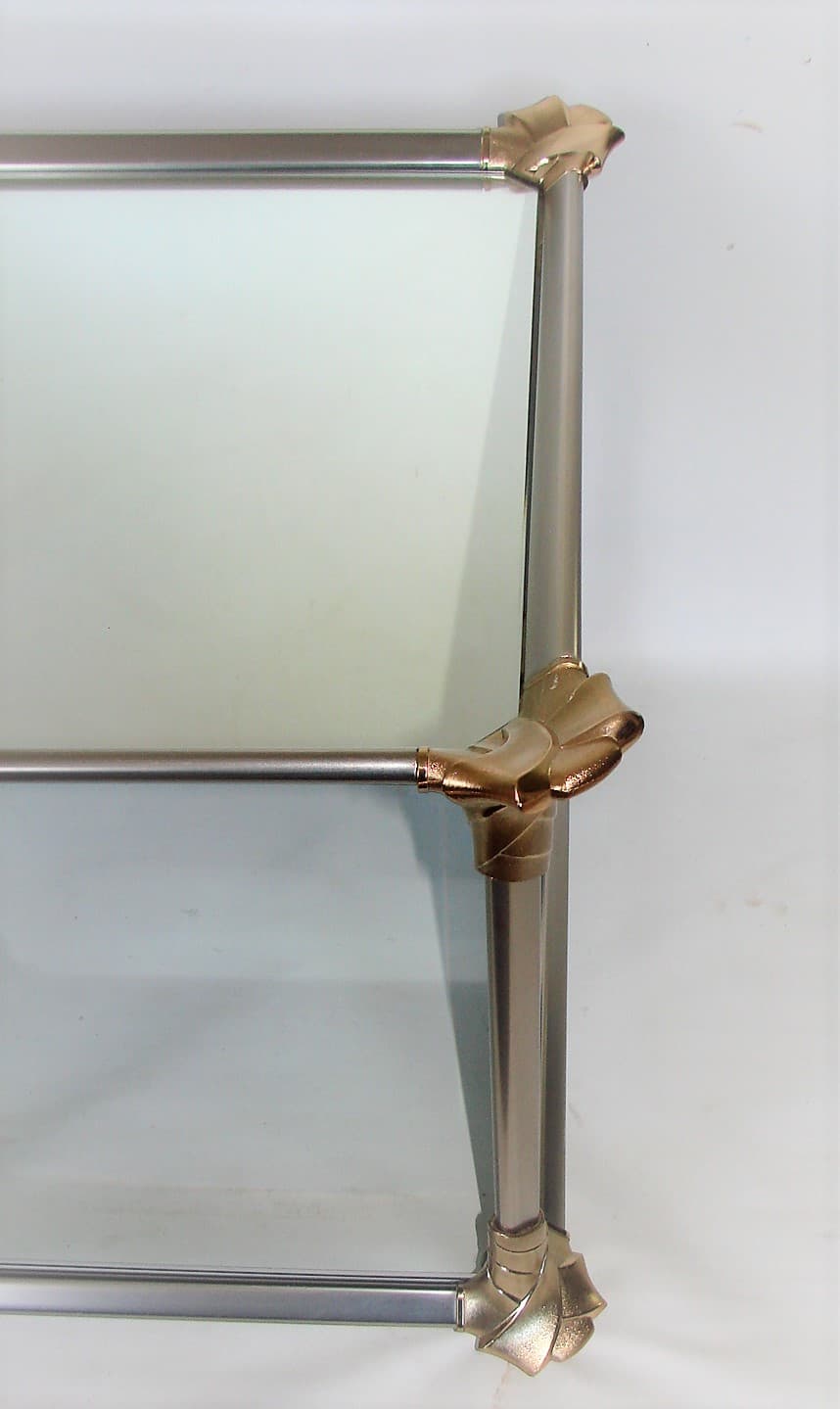 Stolik kawowy, srebrny, aluminium, szkło, lata 70. - 227145