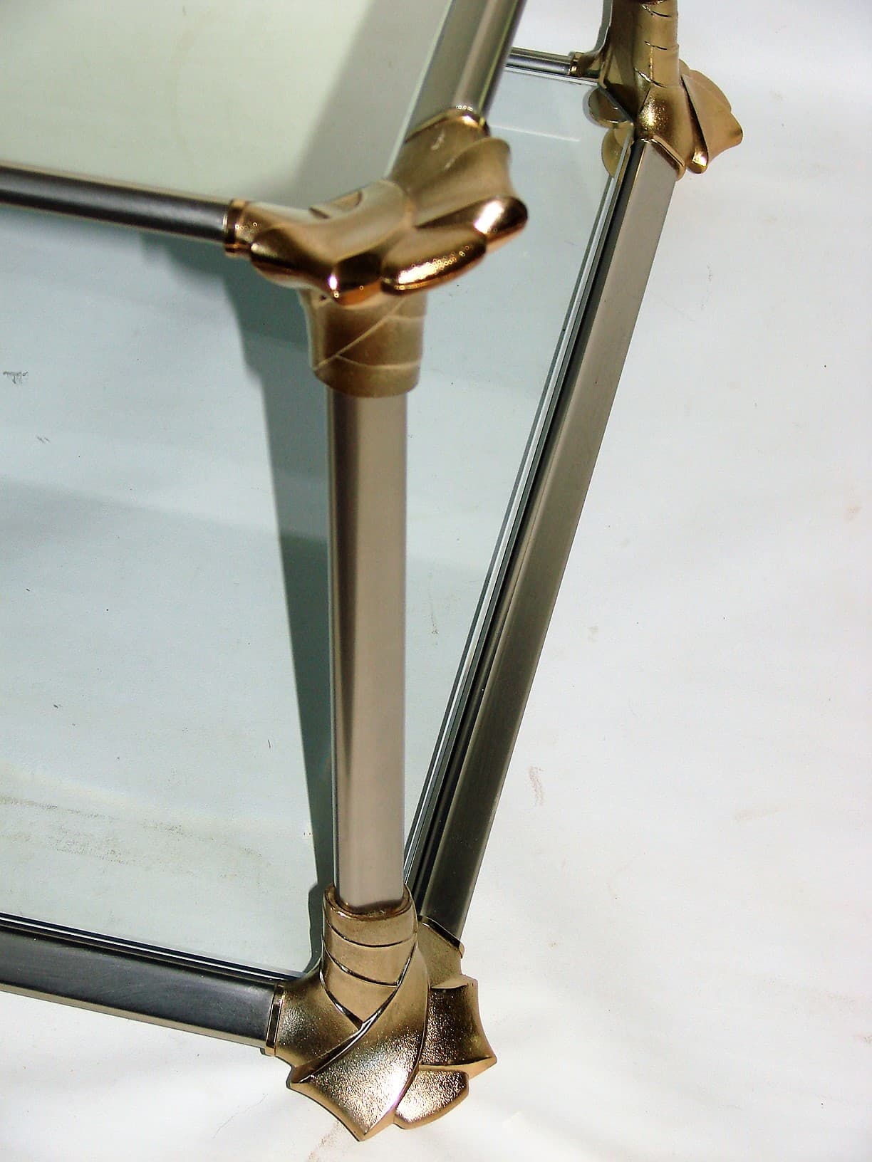 Stolik kawowy, srebrny, aluminium, szkło, lata 70. - 227148