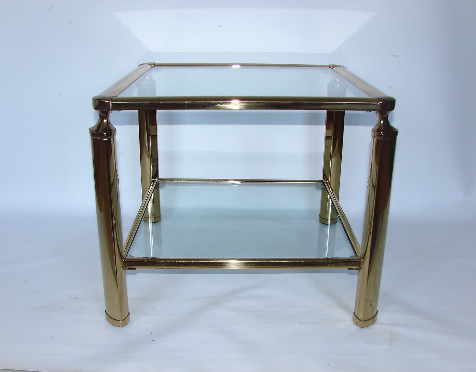 Stolik kawowy modern, mosiądz złoty, szkło, lata 60. - 227191