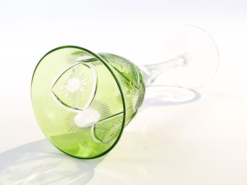 Kielich do wina, art déco, kryształ zielony bezbarwny, Polska, lata 20. - 227211