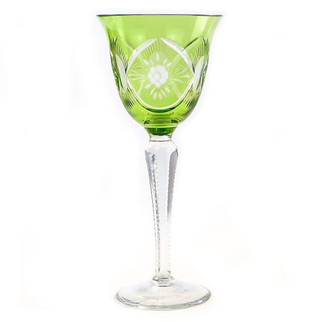 Kielich do wina, art déco, kryształ zielony bezbarwny, Polska, lata 20. - WYMIARY