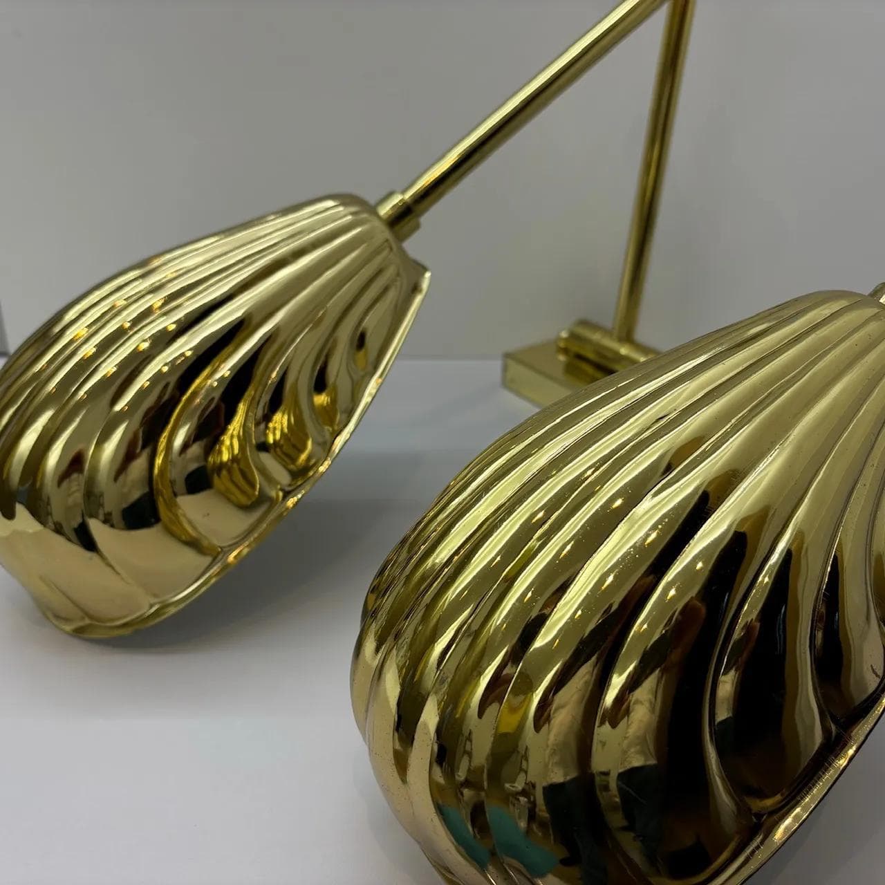 Pair of wall sconces Hollywood Regency, golden, steel brass, USA, 1970s. - 16583