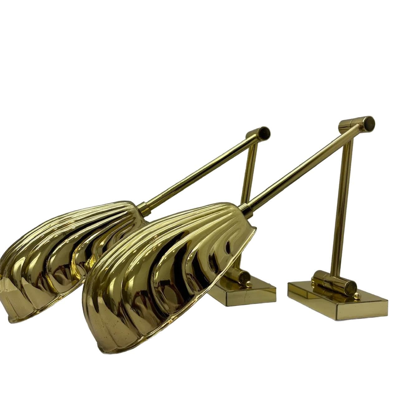 Pair of wall sconces Hollywood Regency, golden, steel brass, USA, 1970s.