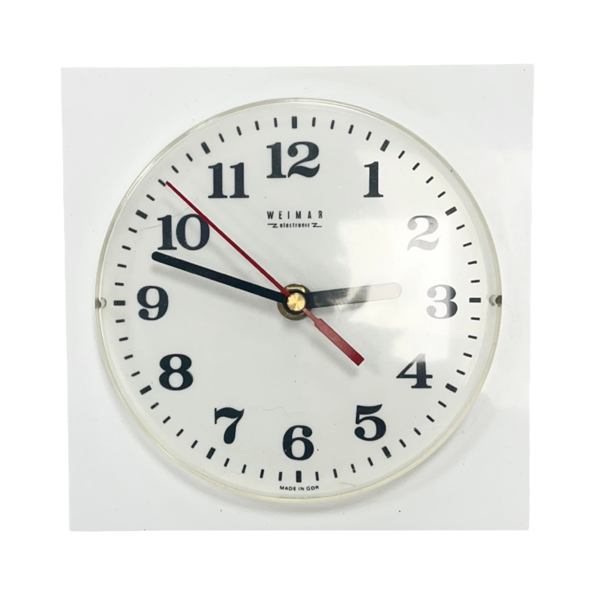 Zegar ścienny Weimar Electronic, biały, plastik, NRD, lata 70. - 227326