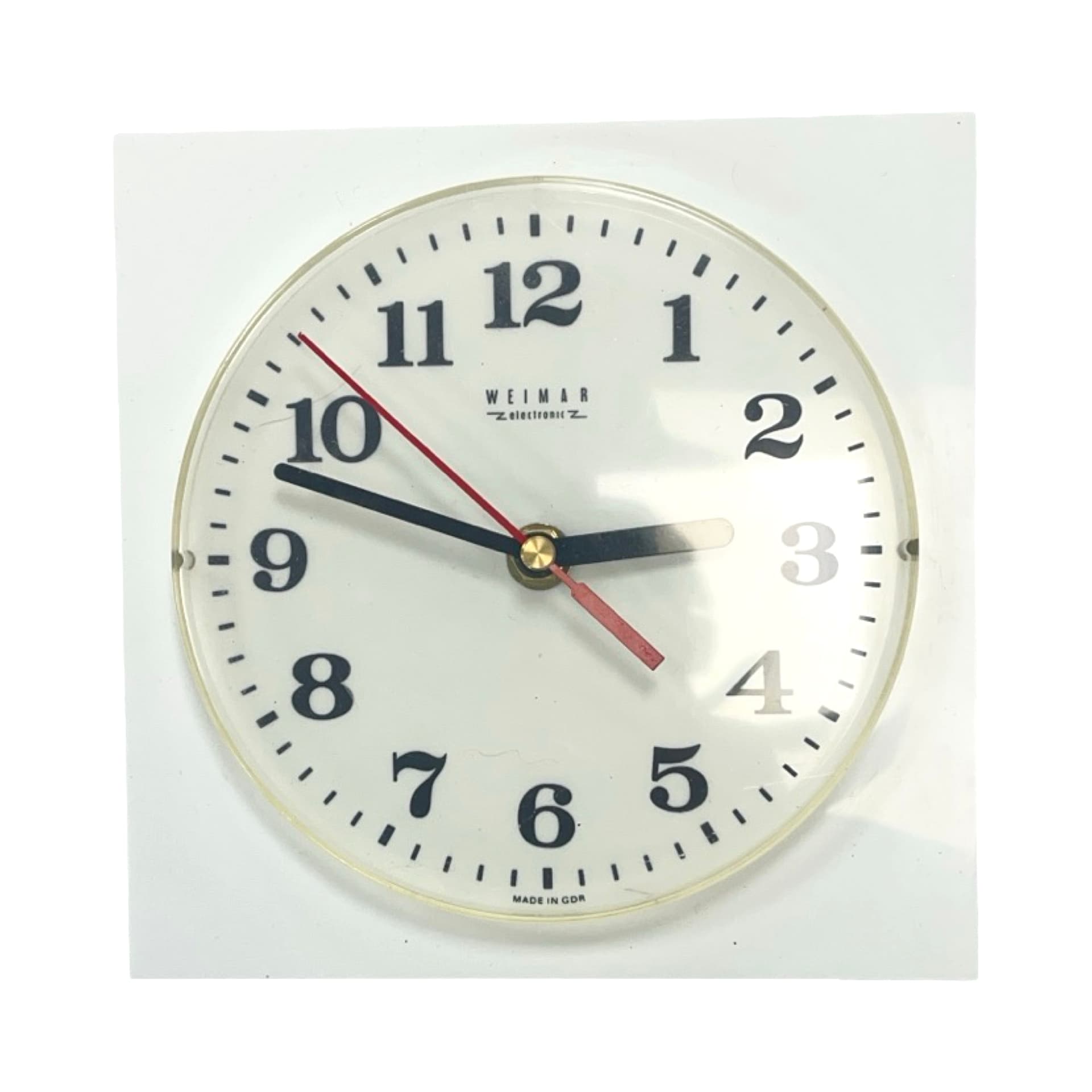 Zegar ścienny Weimar Electronic, biały, plastik, NRD, lata 70.