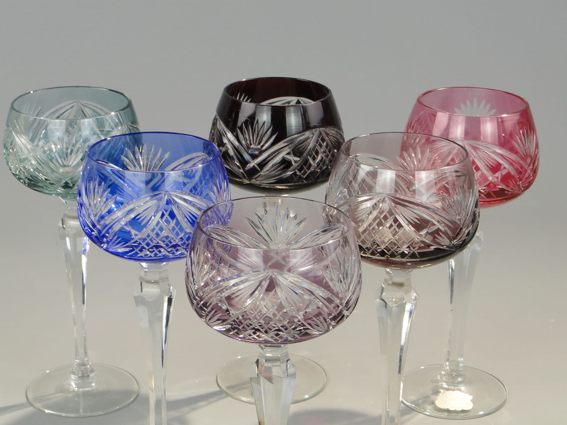 Zestaw sześciu kielichów Art Deco, multicolor, kryształ, Niemcy, lata 30. - 227352