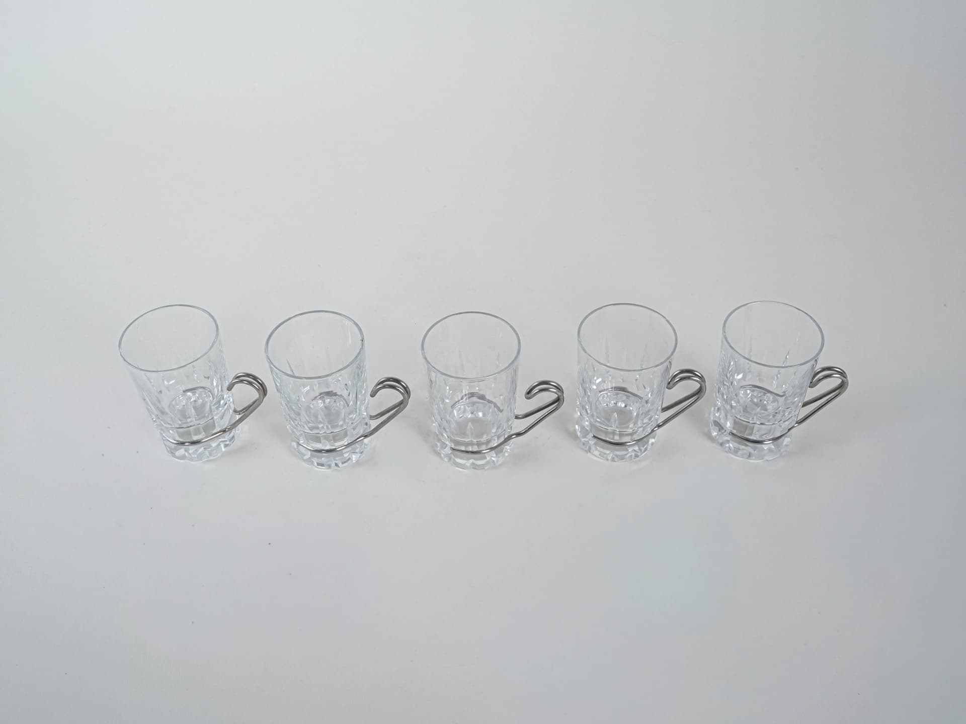 Komplet szklanek, transparentny kryształ, stal nierdzewna, Włochy, lata 70. - 227462