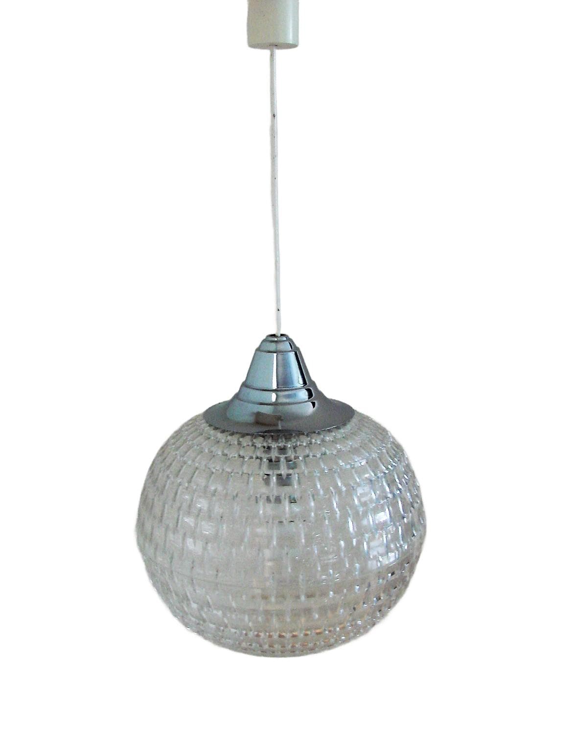 Lampa wisząca 2106, transparentny akryl, chrom, ERCO, Niemcy, lata 70.