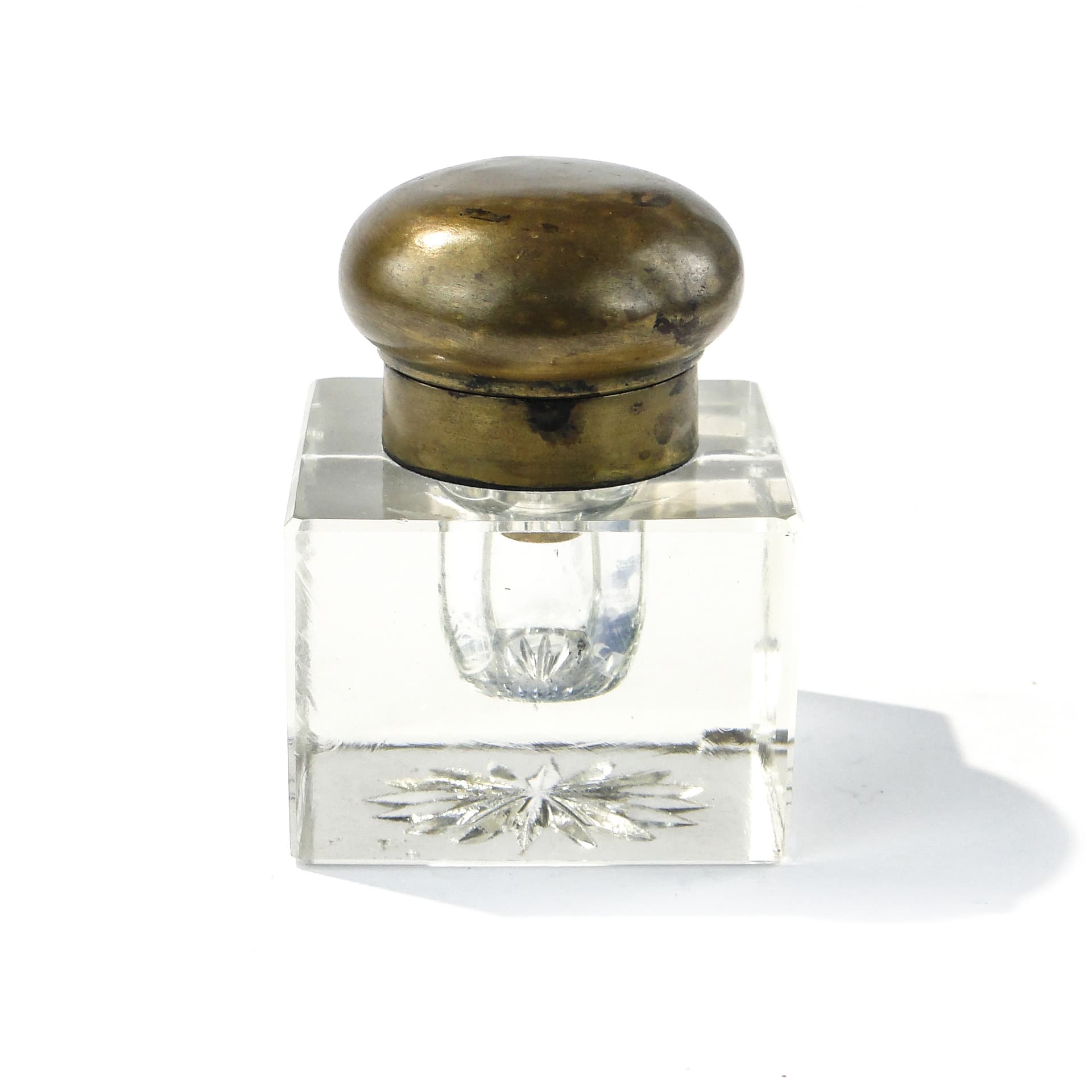 Kałamarz, transparentny kryształ, mosiądz, Austria, lata 20. - 227610