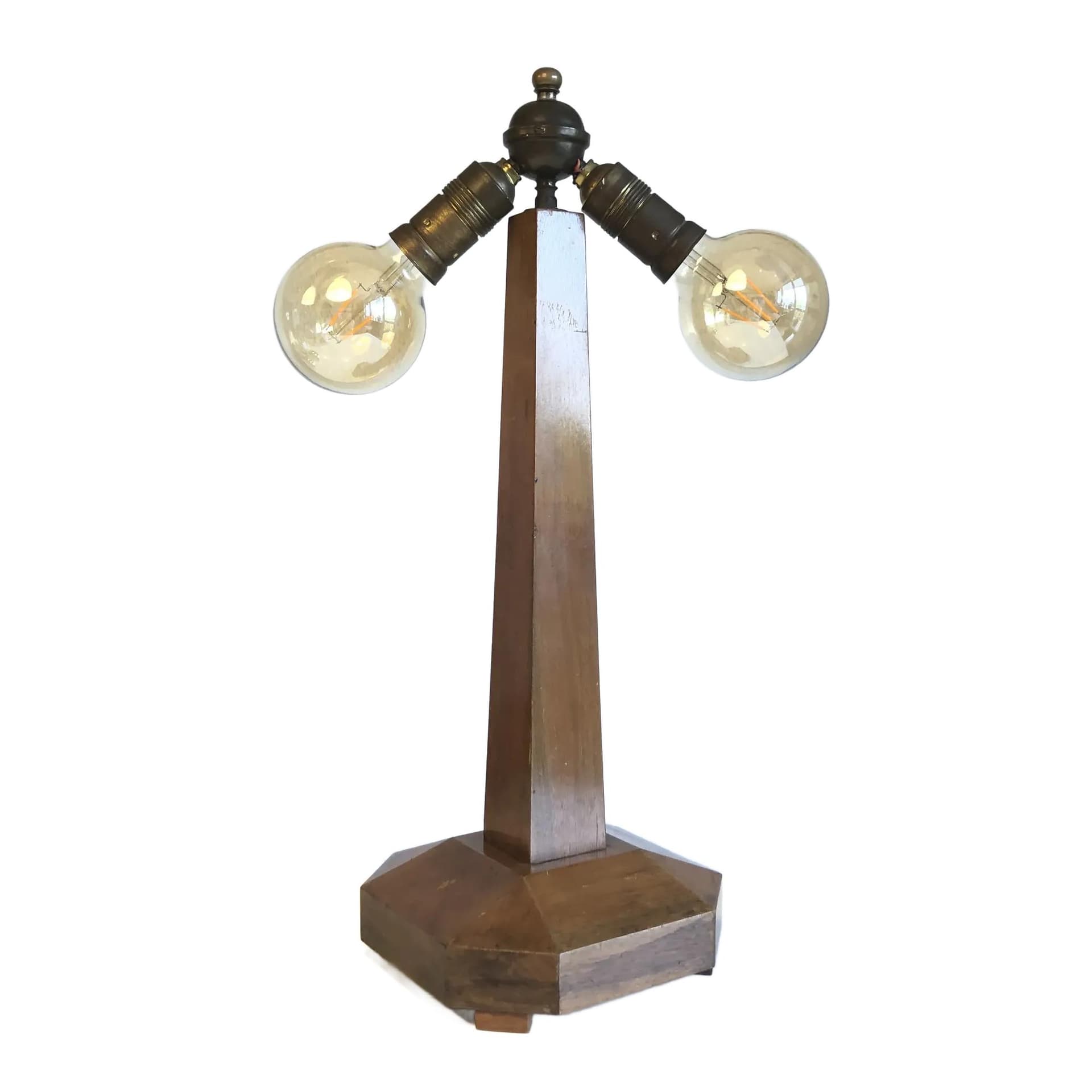 Desk lamp, dark brown teak wood, brass, Germany, 1960s