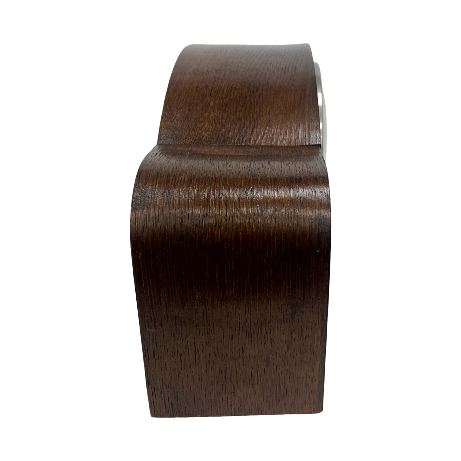 Zegar kominkowy Art Deco, brązowy, drewno bakelit szkło, Niemcy, lata 30. - 227810