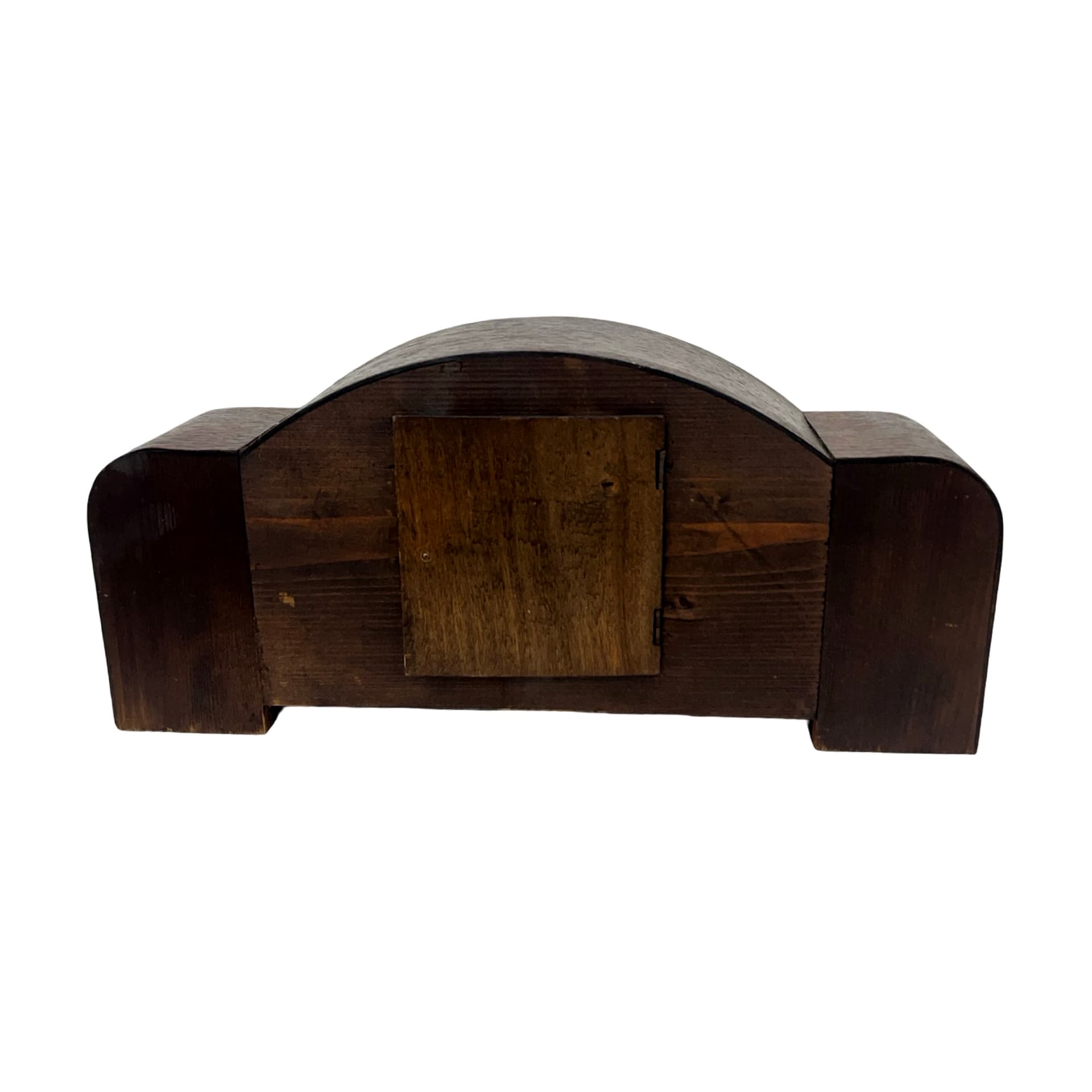 Zegar kominkowy Art Deco, brązowy, drewno bakelit szkło, Niemcy, lata 30. - 227809